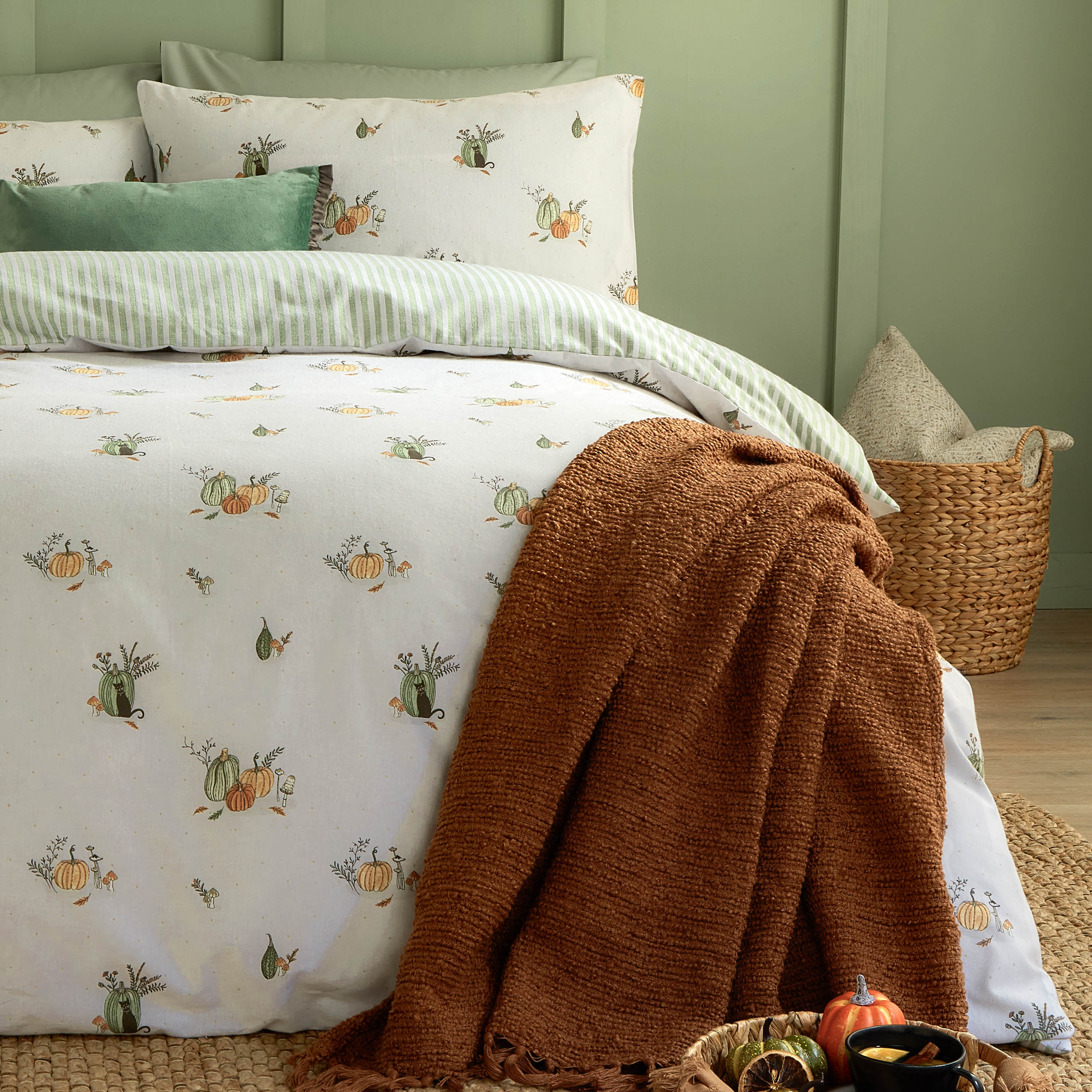 Pumpkin Spice Brushed Cotton Reversible Duvet Cover Set