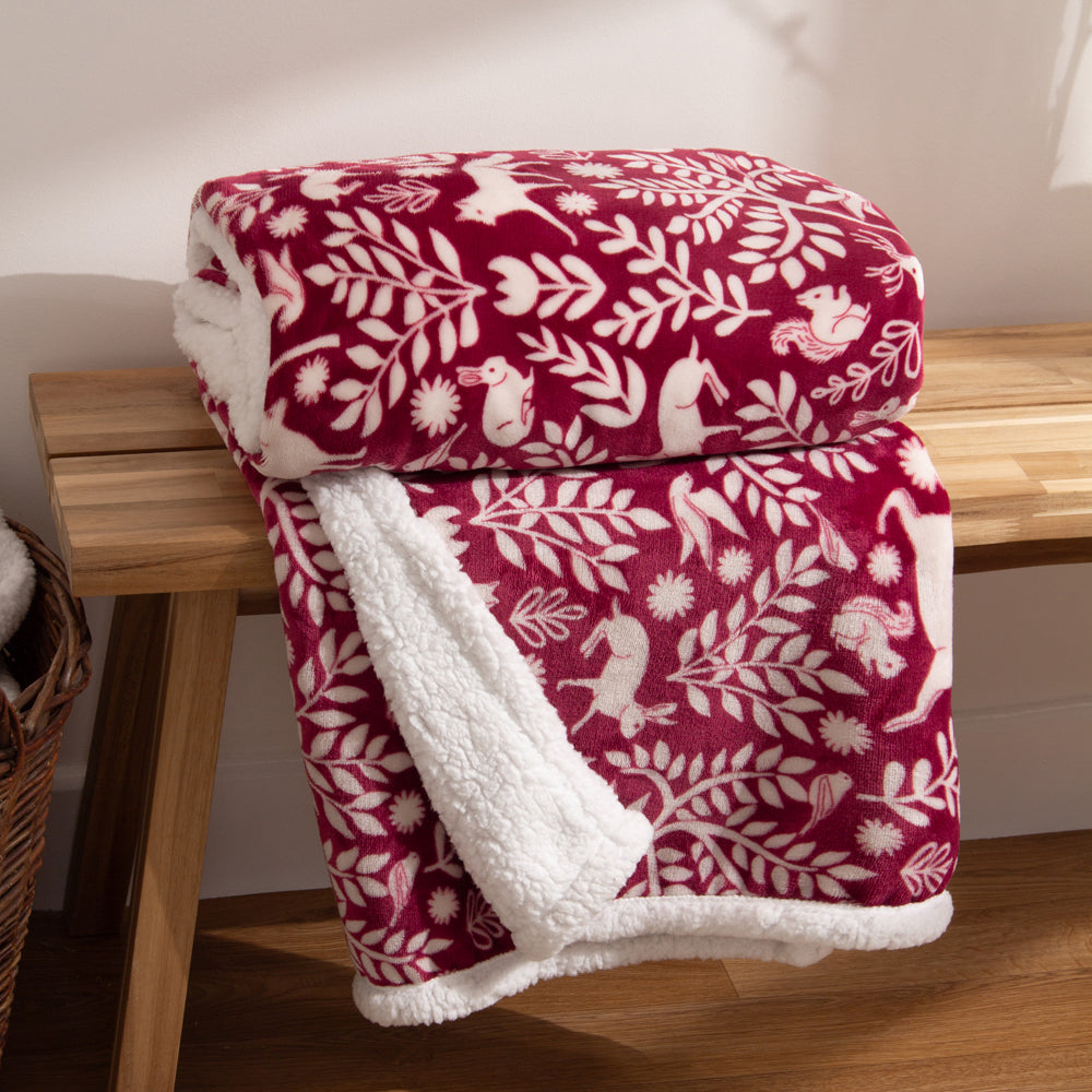 Skandi Woodland Sherpa Fleece Throw