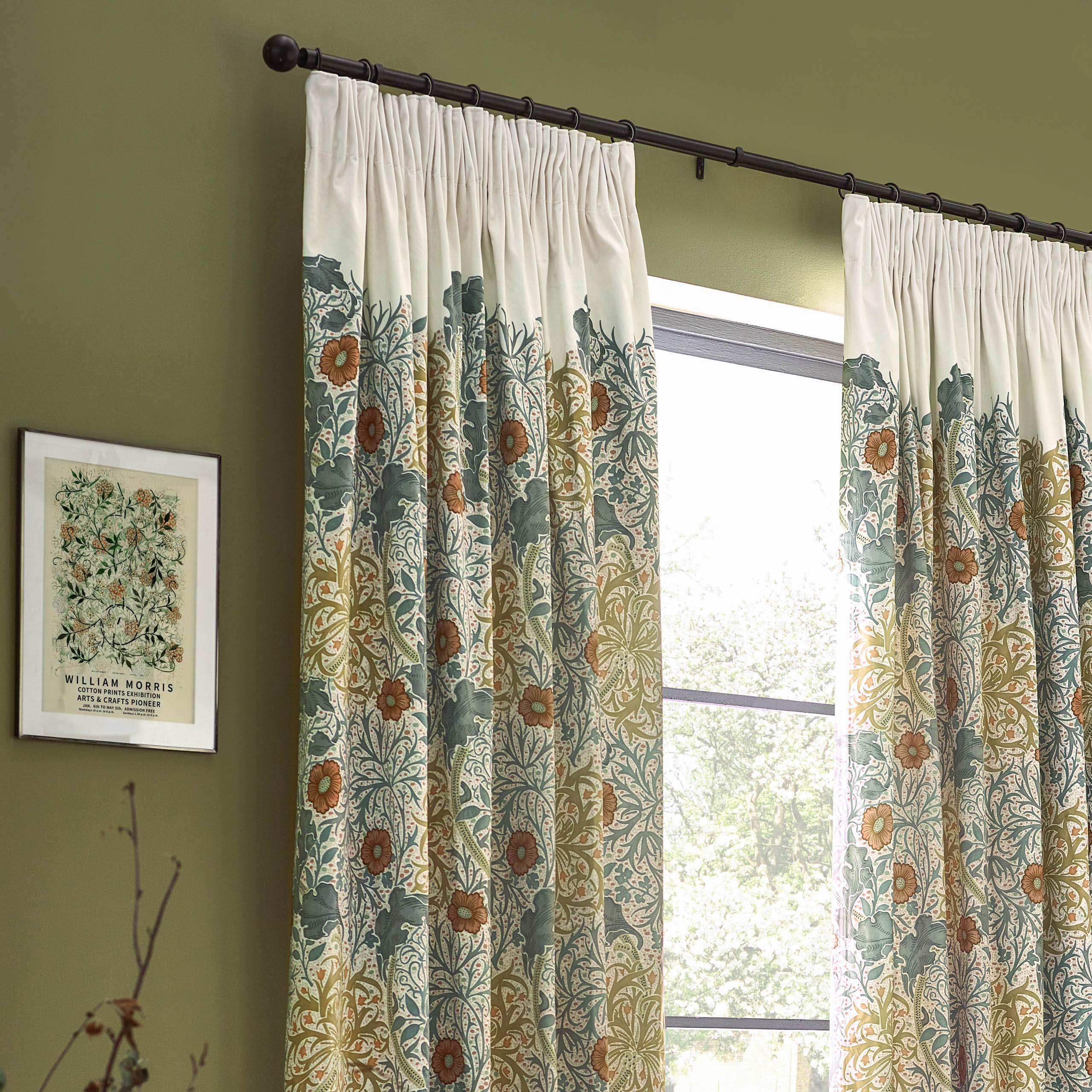 Seaweed Printed Velvet Pencil Pleat Curtains