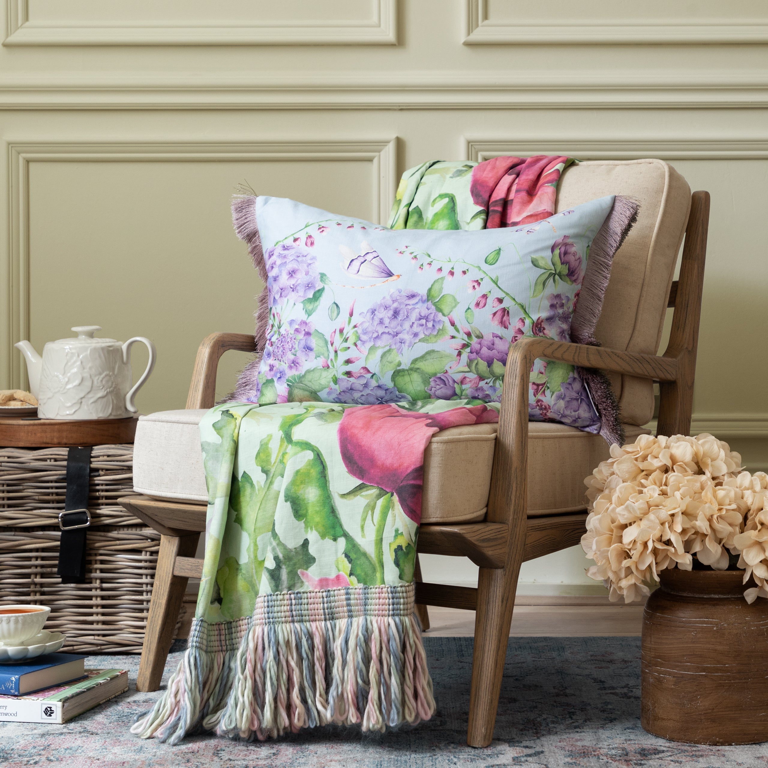 Seraphina Printed Ruche Fringe Cushion