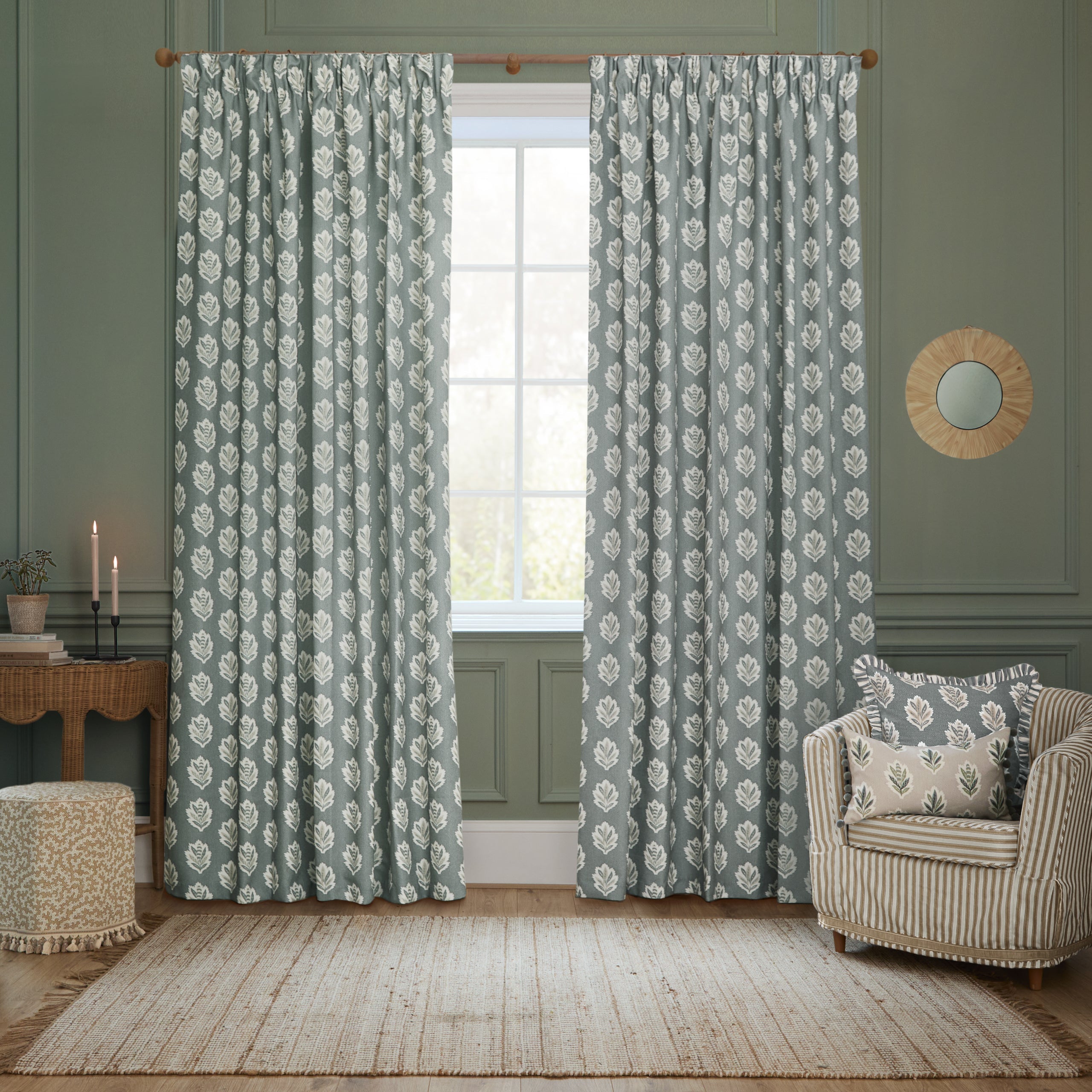 Sessile Leaf Motif Pencil Pleat Curtains