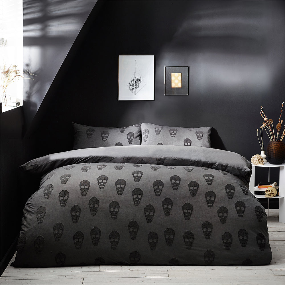 Skulls Tufted 100% Cotton Duvet Cover Set