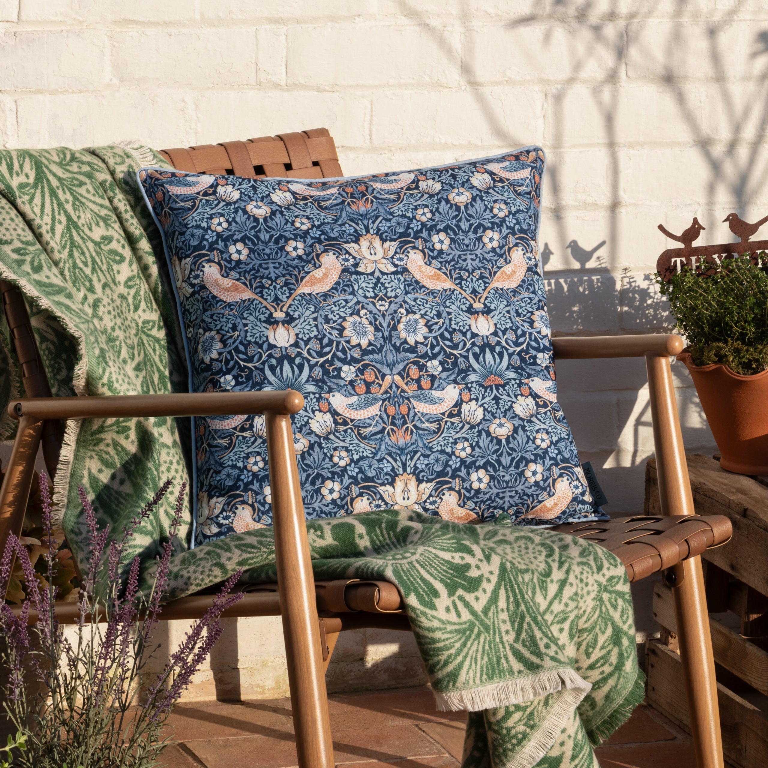 Strawberry Thief Piped Outdoor Cushion