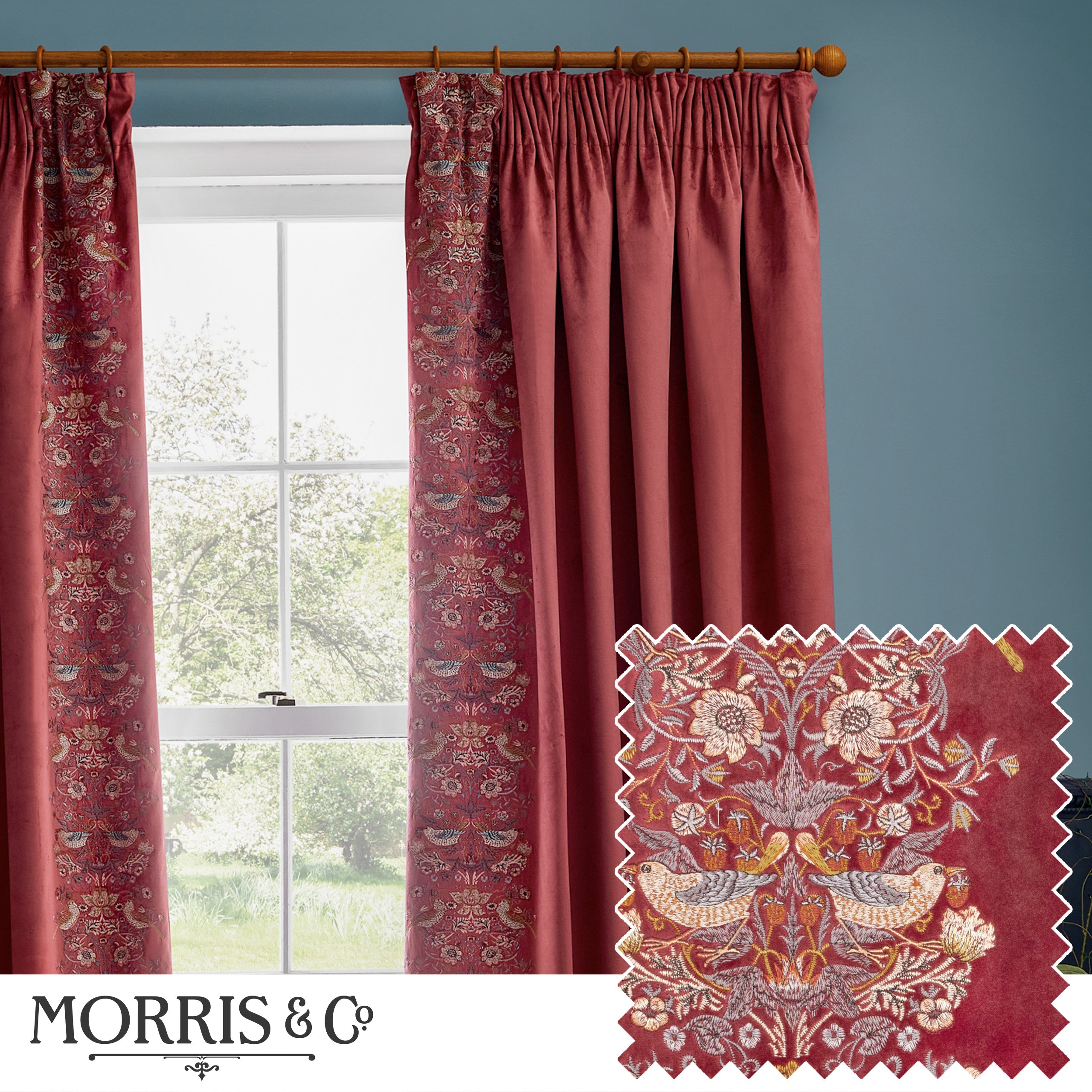 Straw Thief Embroidered Floral Velvet Pencil Pleat Curtains