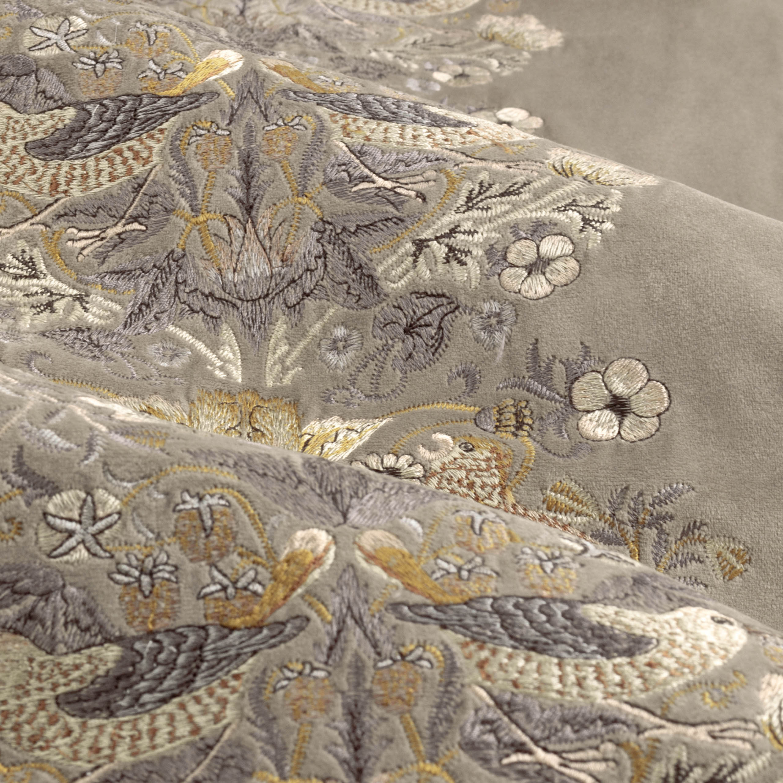 Strawberry Thief Embroidered Floral Velvet Pencil Pleat Curtains