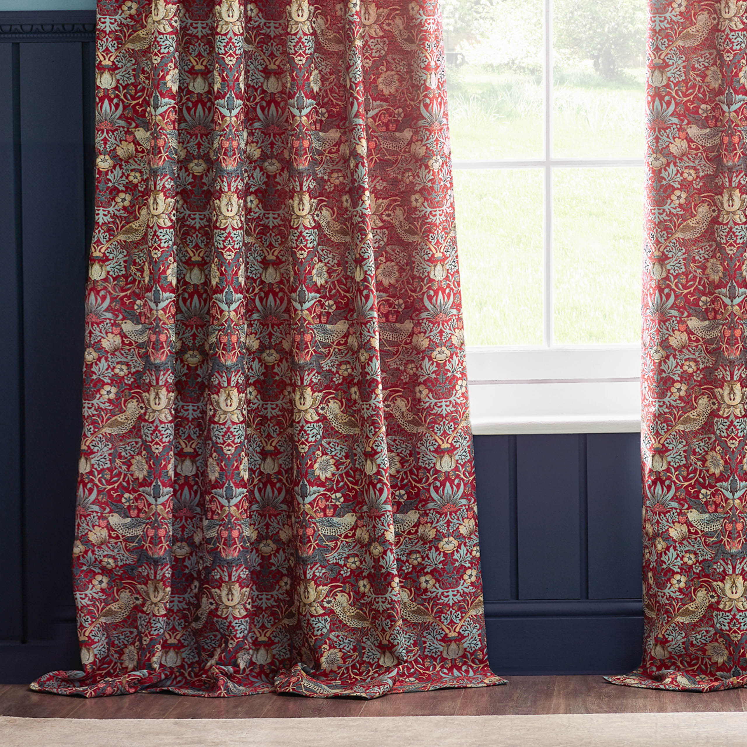 Straw Thief Jacquard Floral Pencil Pleat Curtains