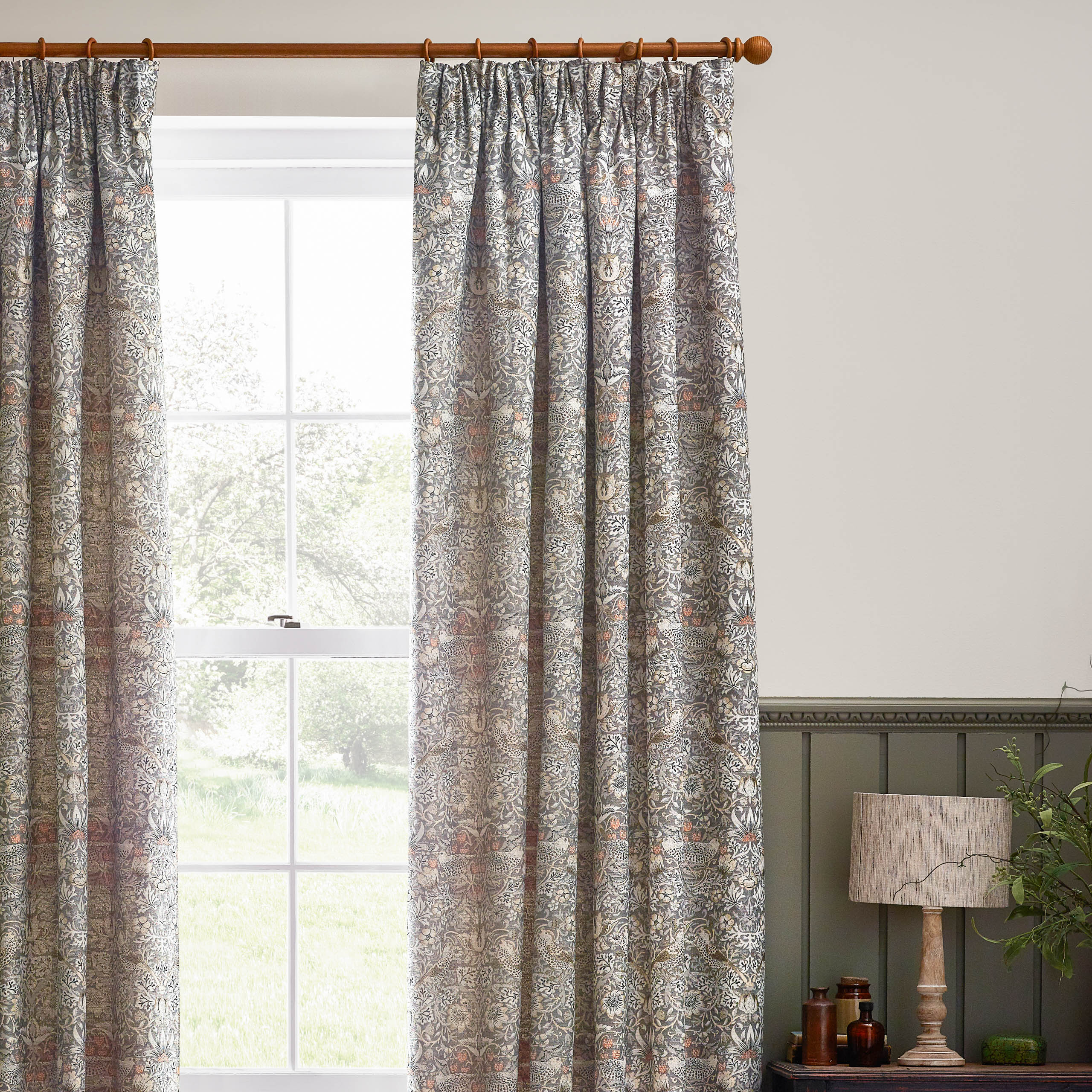 Strawberry Thief Jacquard Floral Pencil Pleat Curtains