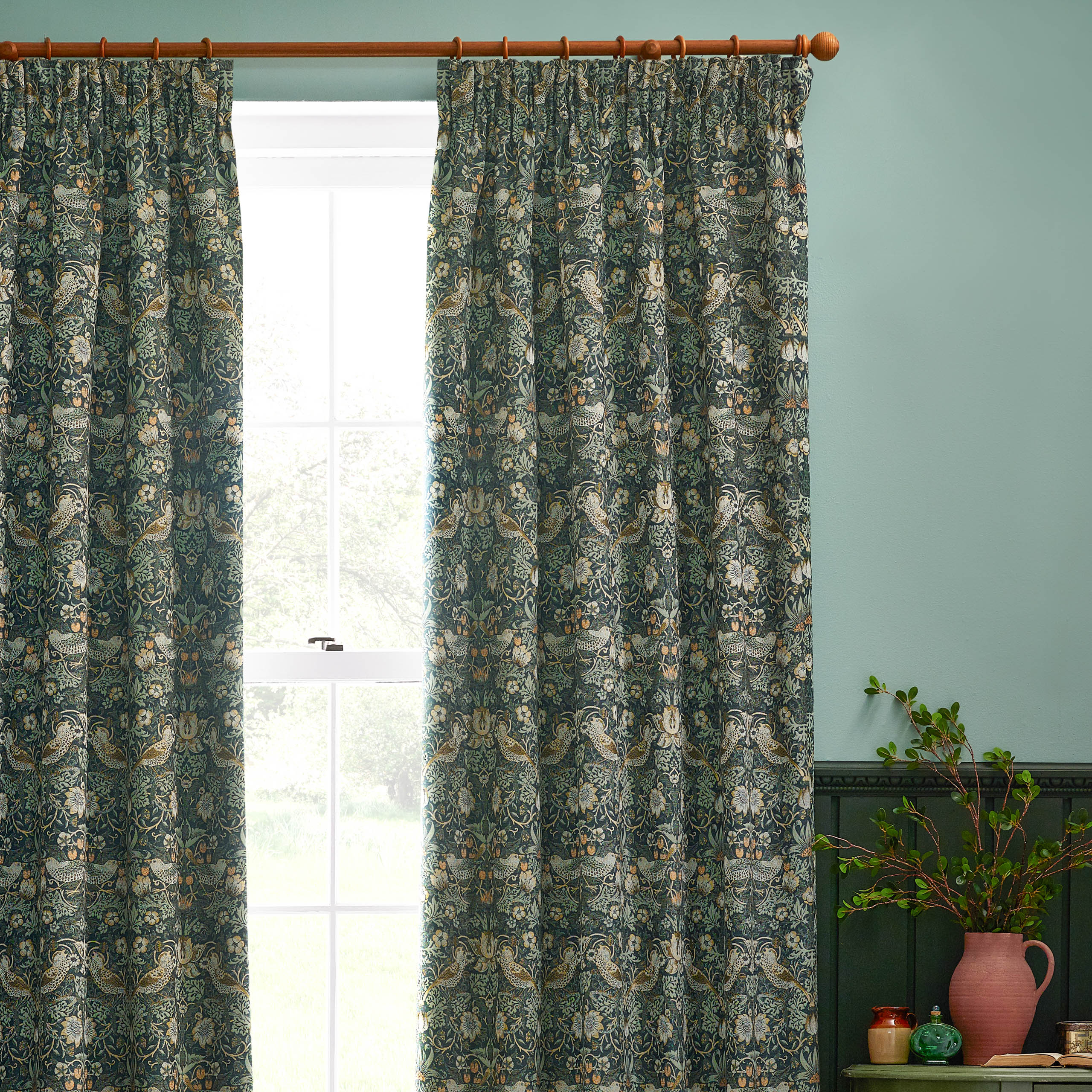 Strawberry Thief Jacquard Floral Pencil Pleat Curtains