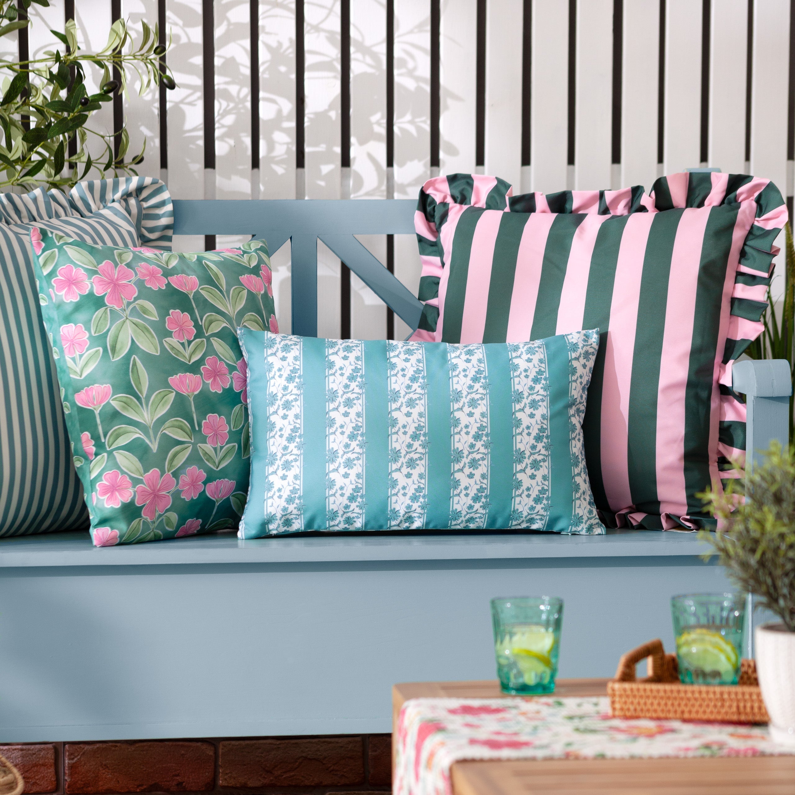 Viola Outdoor Printed Reversible Cushion  Blue