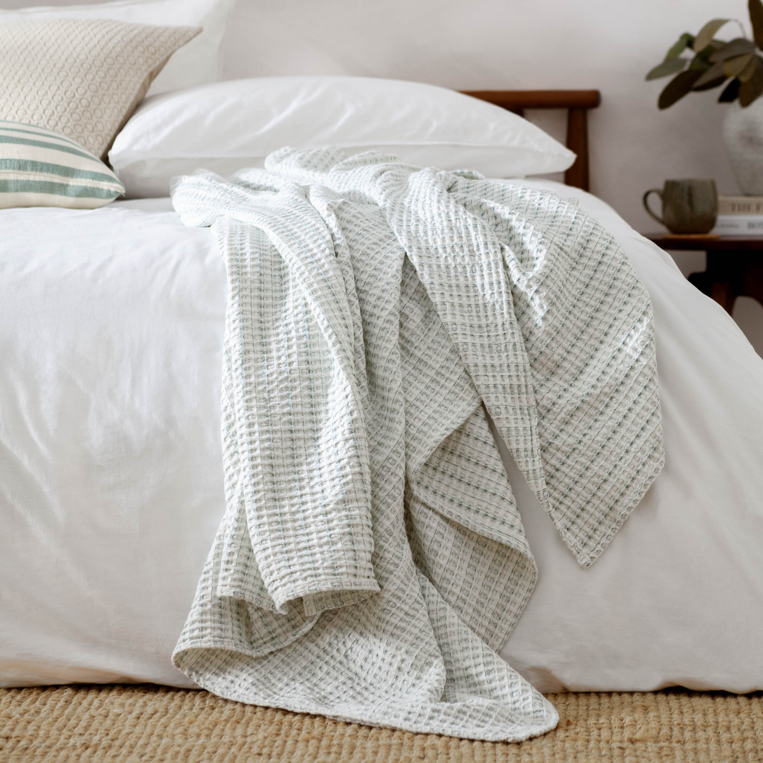 Waffle Textured 100% Cotton Bedspread
