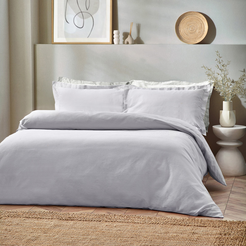 Waffle Textured 100% Cotton Duvet Cover Set