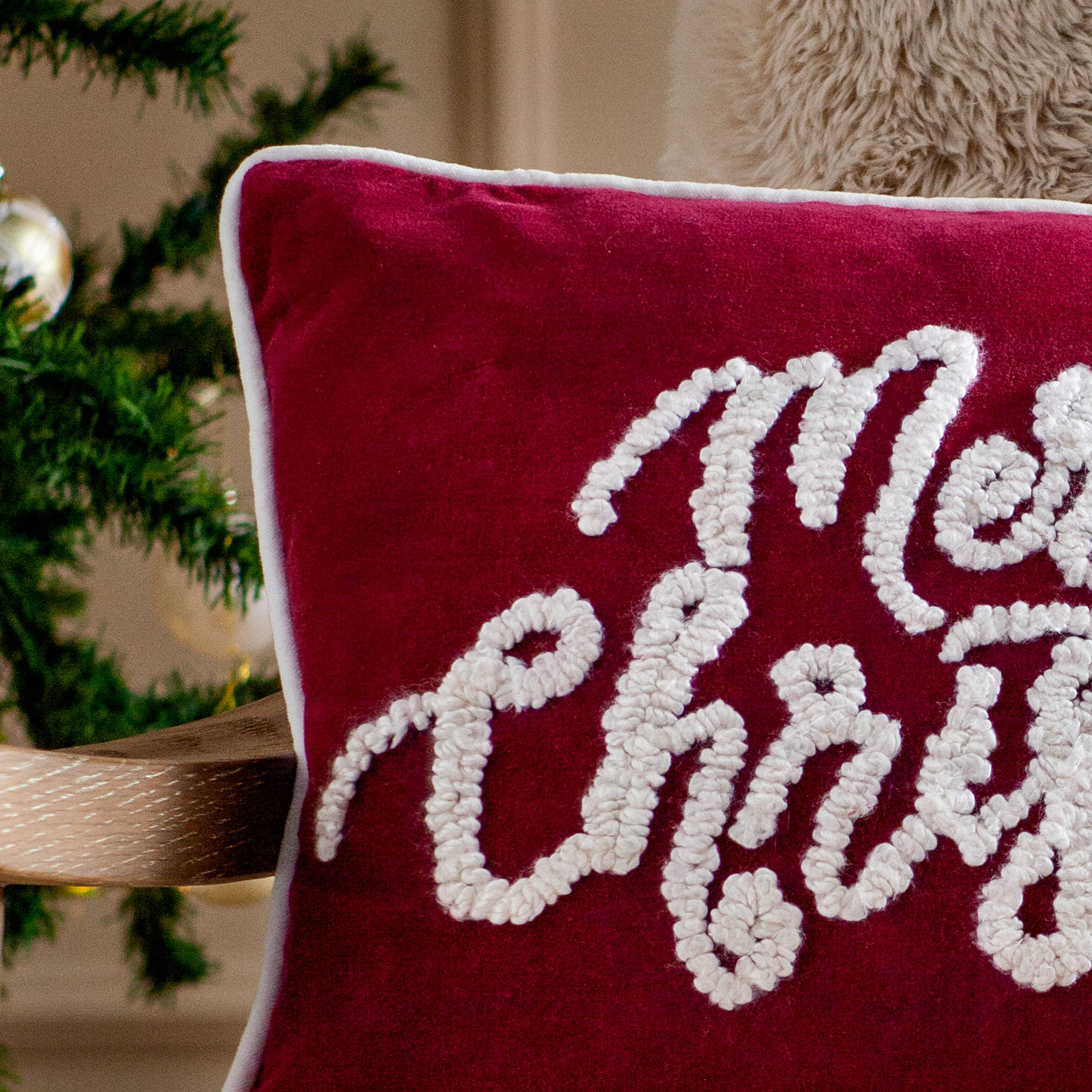 Winter Merry Christmas Applique Velvet Cushion