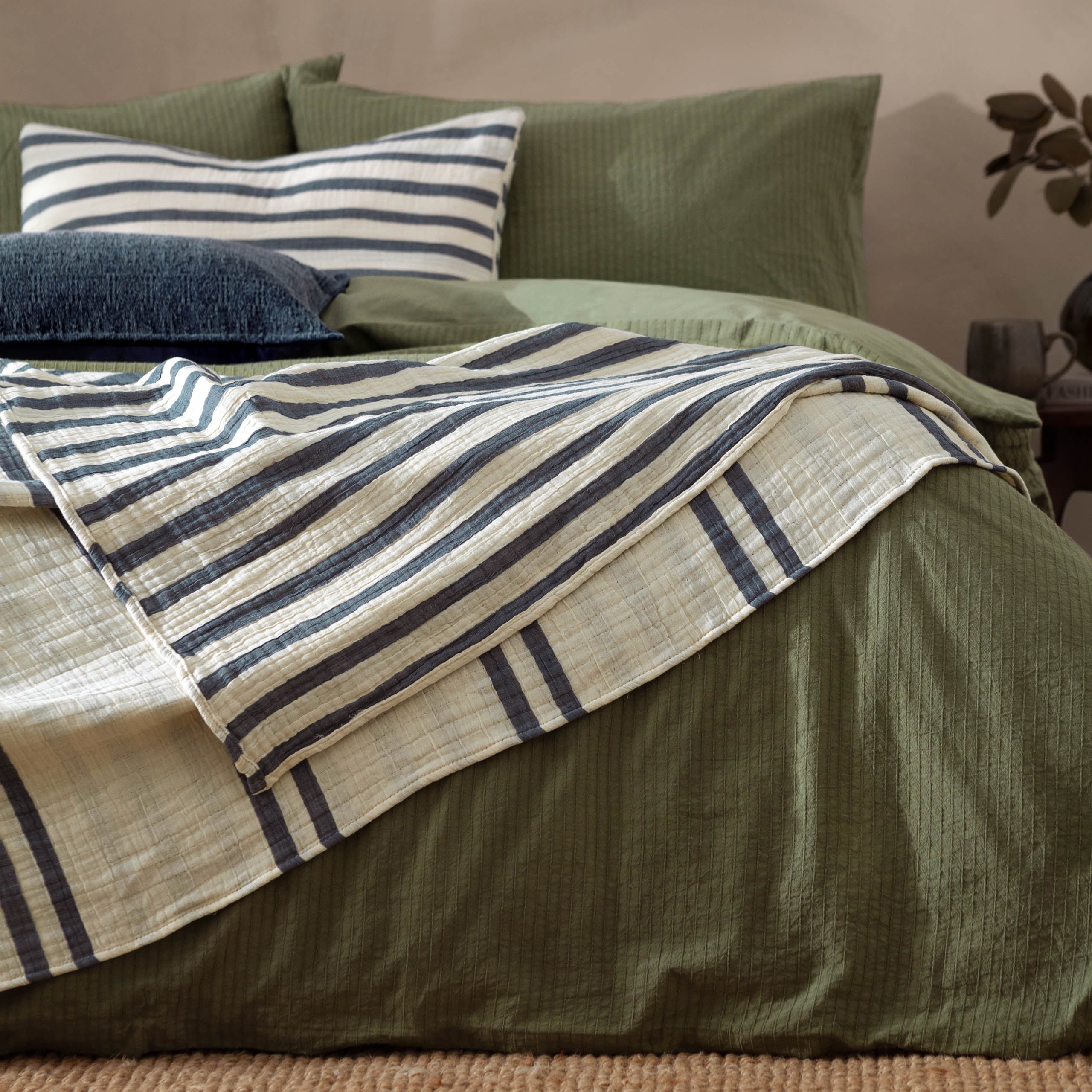 Woven Stripe 100% Cotton Bedspread