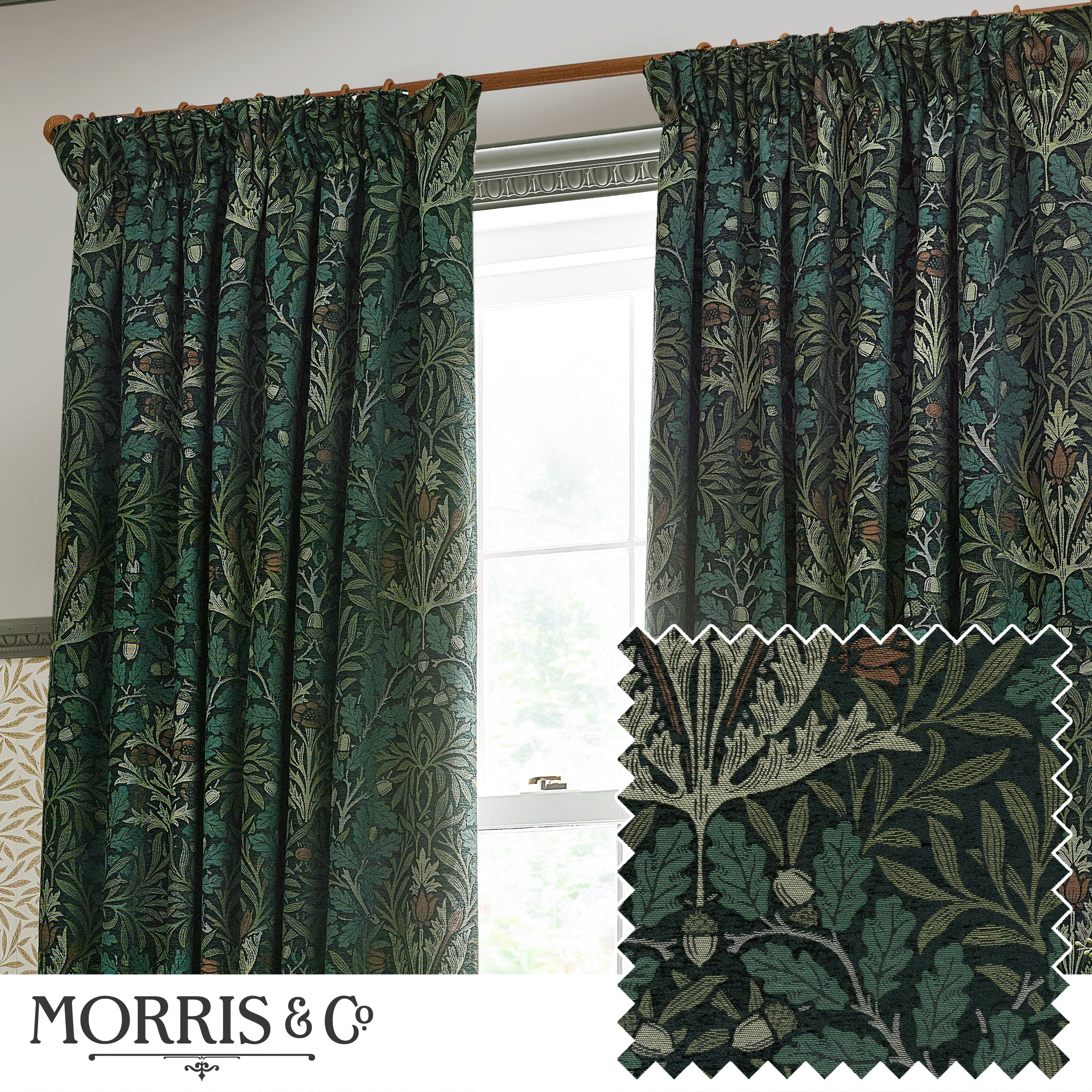 Acorn Multi Floral Jacquard Pencil Pleat Curtains