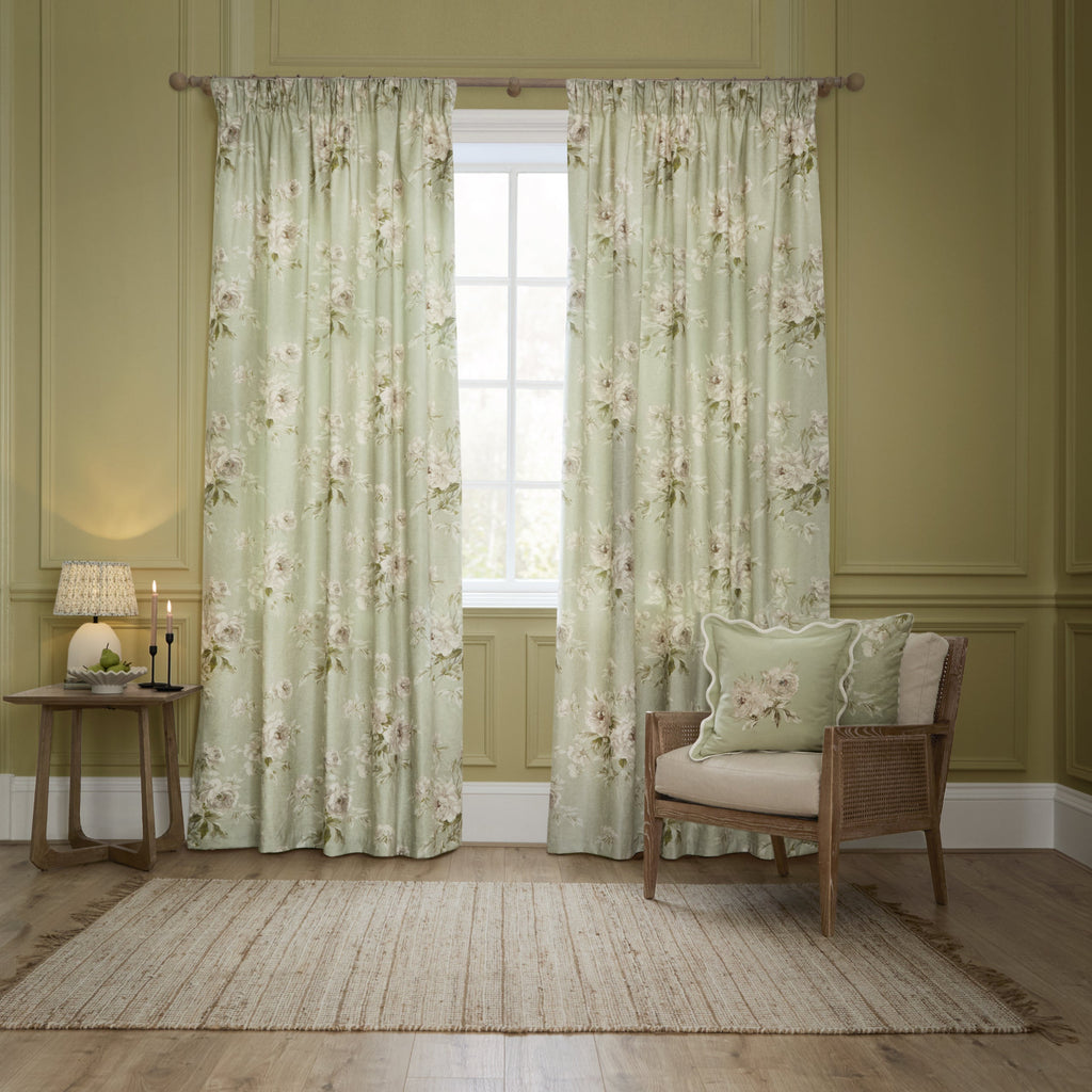 Adele Floral Chenille Pencil Pleat Curtains