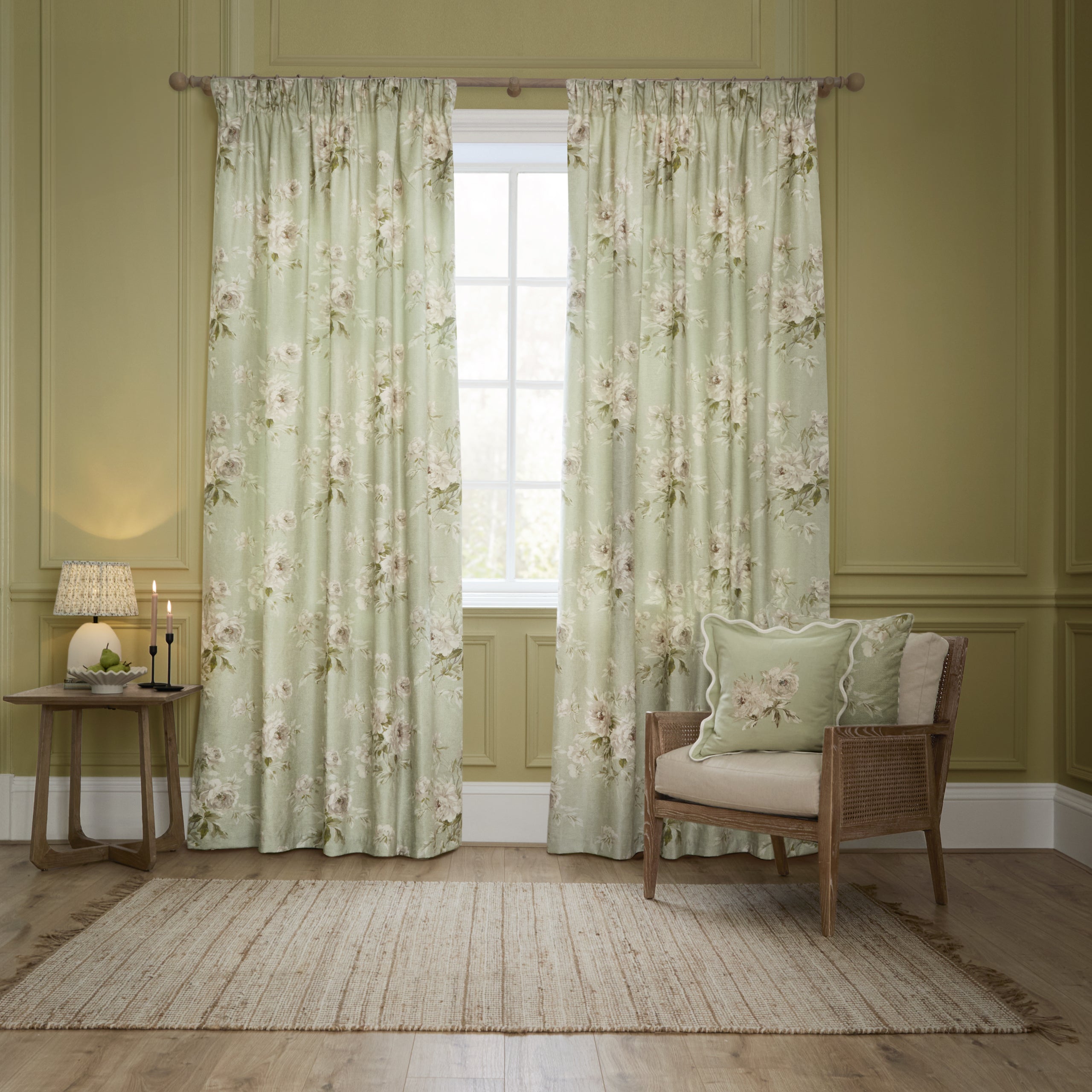 Adele Floral Chenille Pencil Pleat Curtains