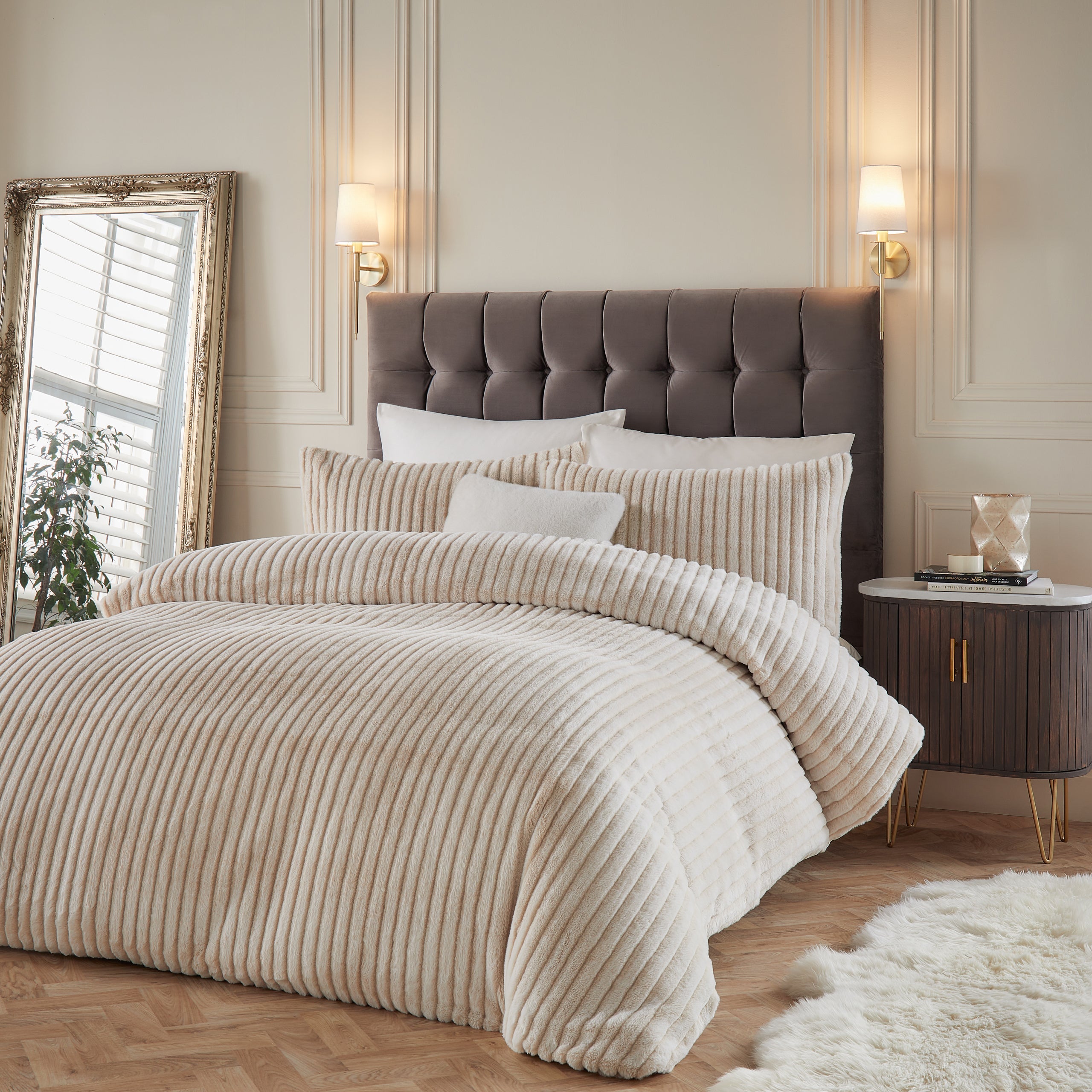 Alpine Striped Faux Fur Duvet Cover Set