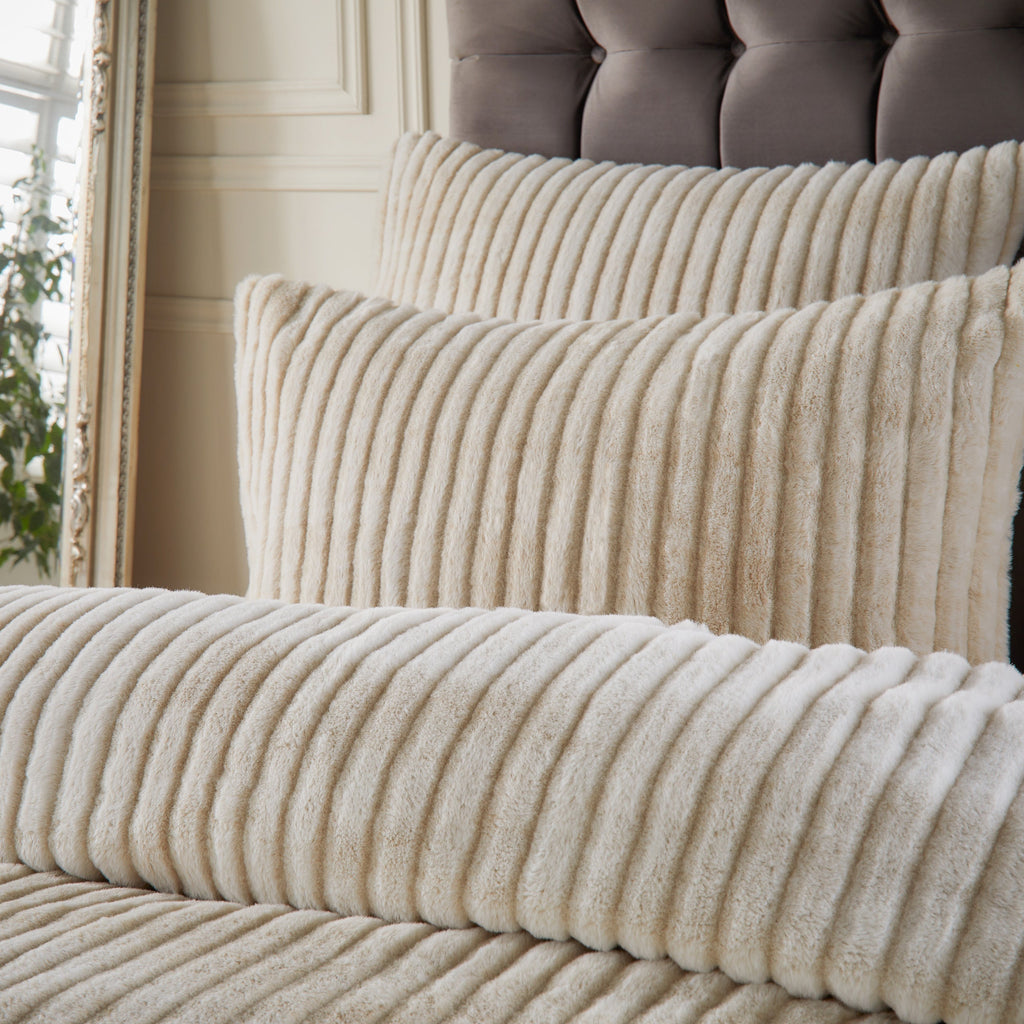 Alpine Striped Faux Fur Duvet Cover Set