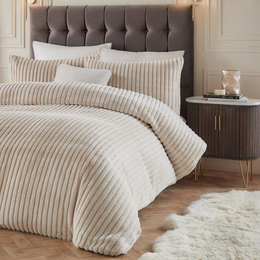 Alpine Striped Faux Fur Duvet Cover Set