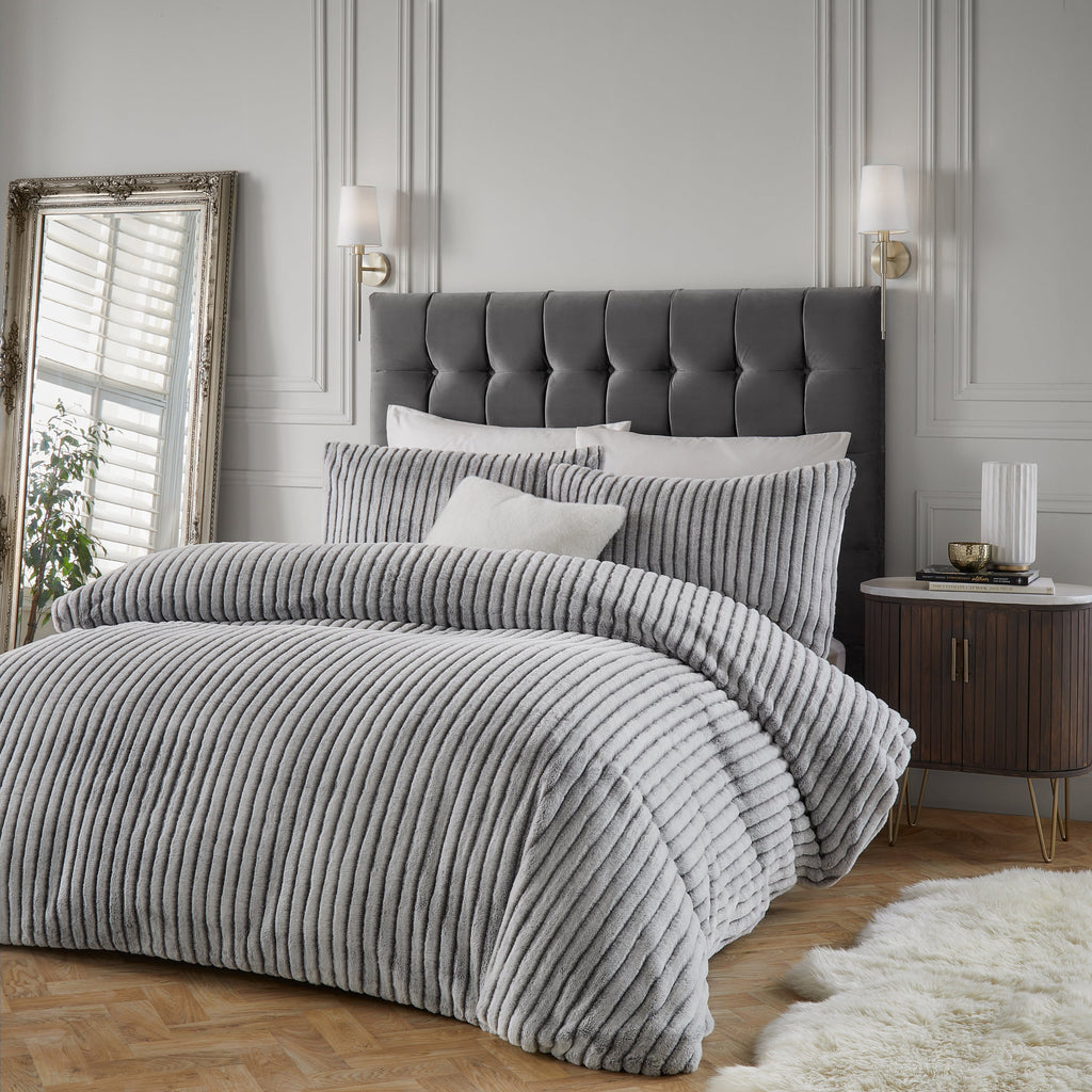 Alpine Striped Faux Fur Duvet Cover Set