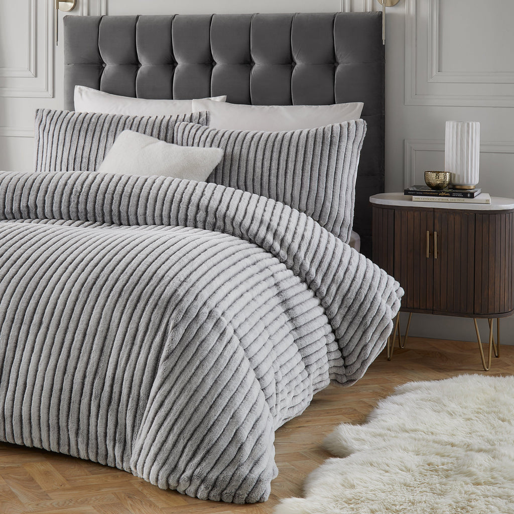 Alpine Striped Faux Fur Duvet Cover Set