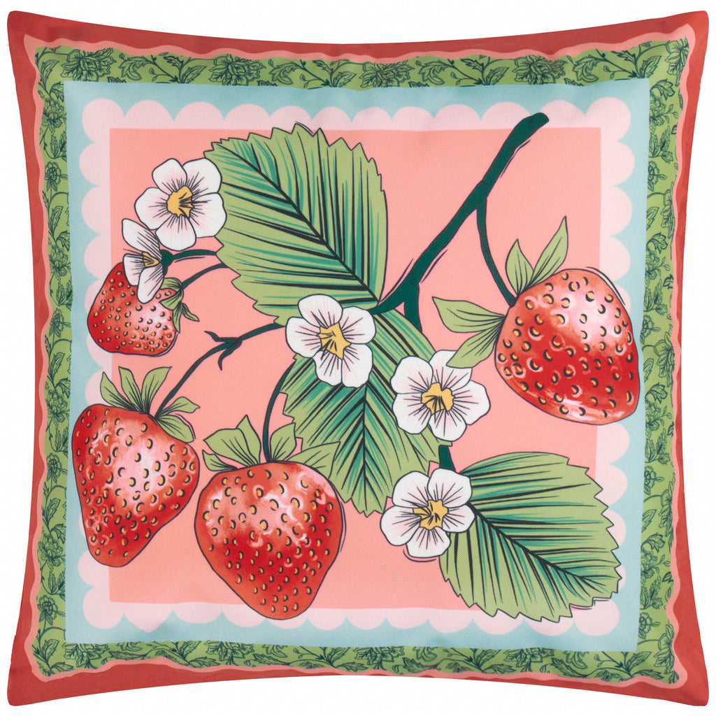 Anemone Strawberries Printed Outdoor Cushion