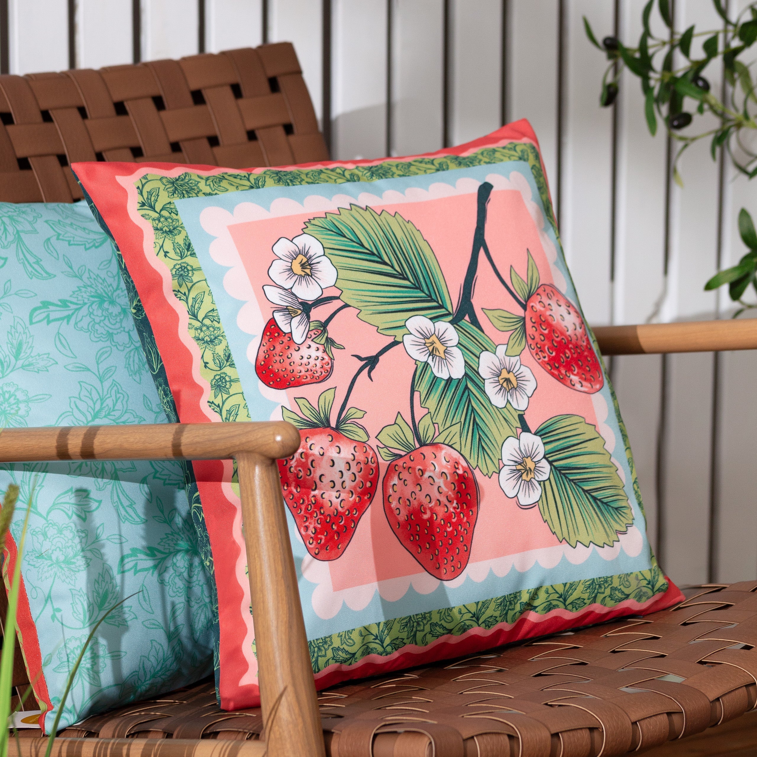 Anemone Strawberries Printed Outdoor Cushion