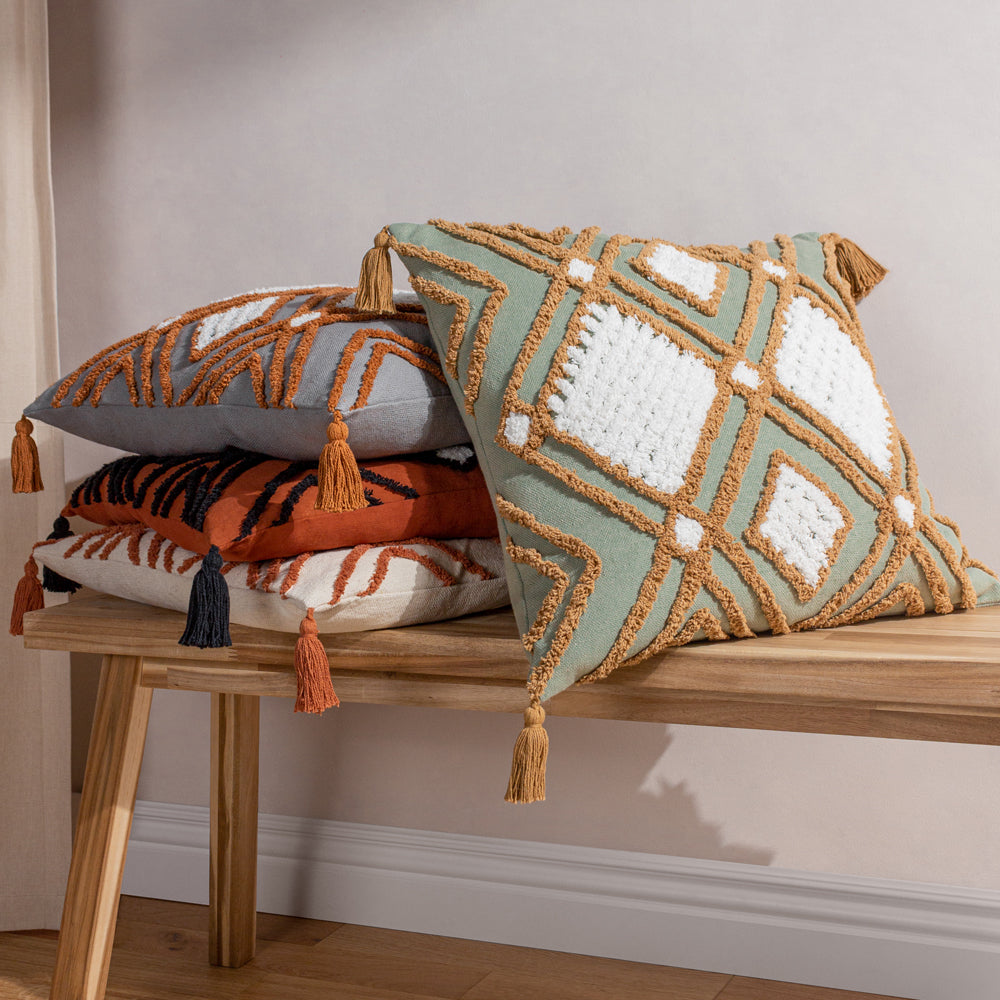 Aquene Tufted Tasselled Cushion