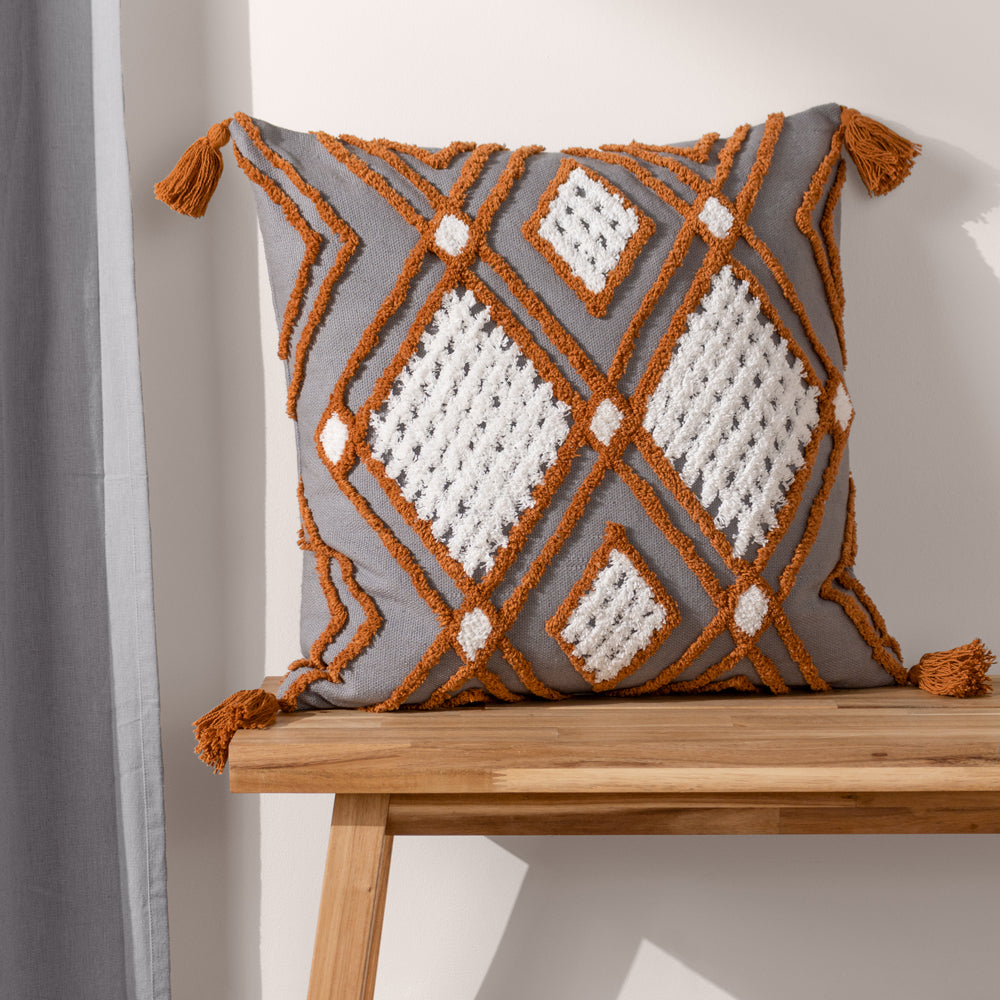 Aquene Tufted Tasselled Cushion