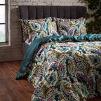 Aretha Paisley Printed Cotton Sateen Piped Duvet Cover Set