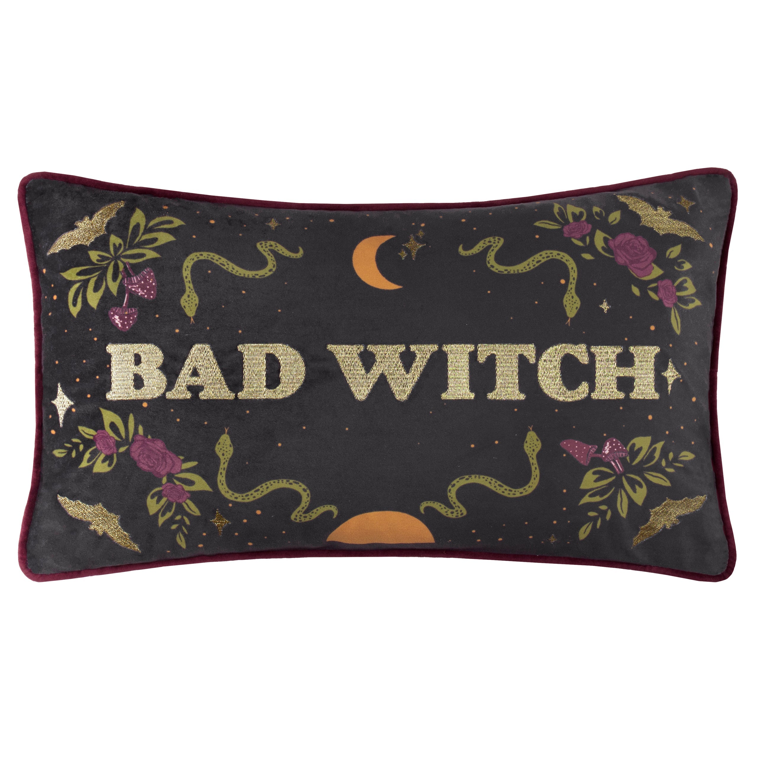 Bad Witch Embroidered Velvet Cushion