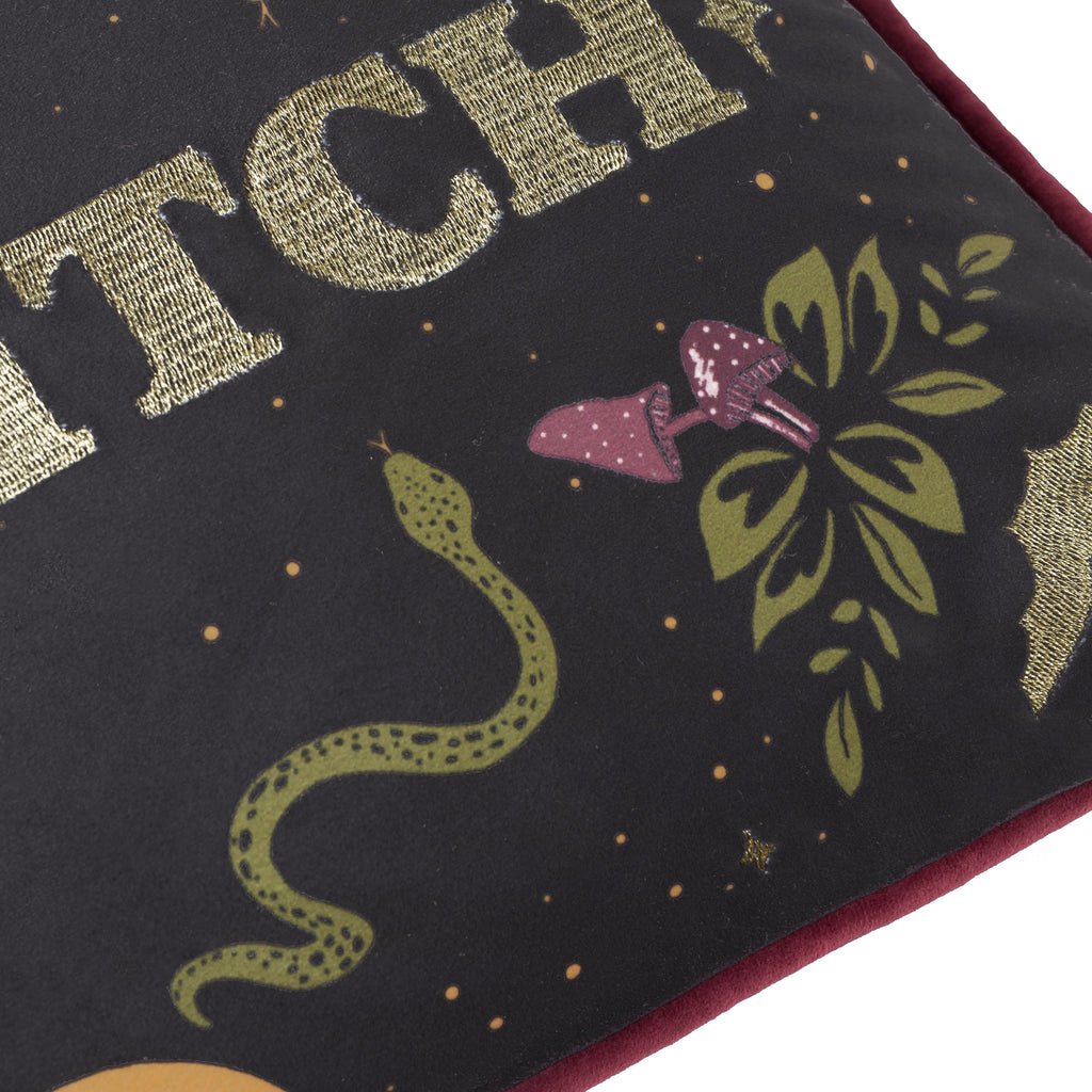 Bad Witch Embroidered Velvet Cushion
