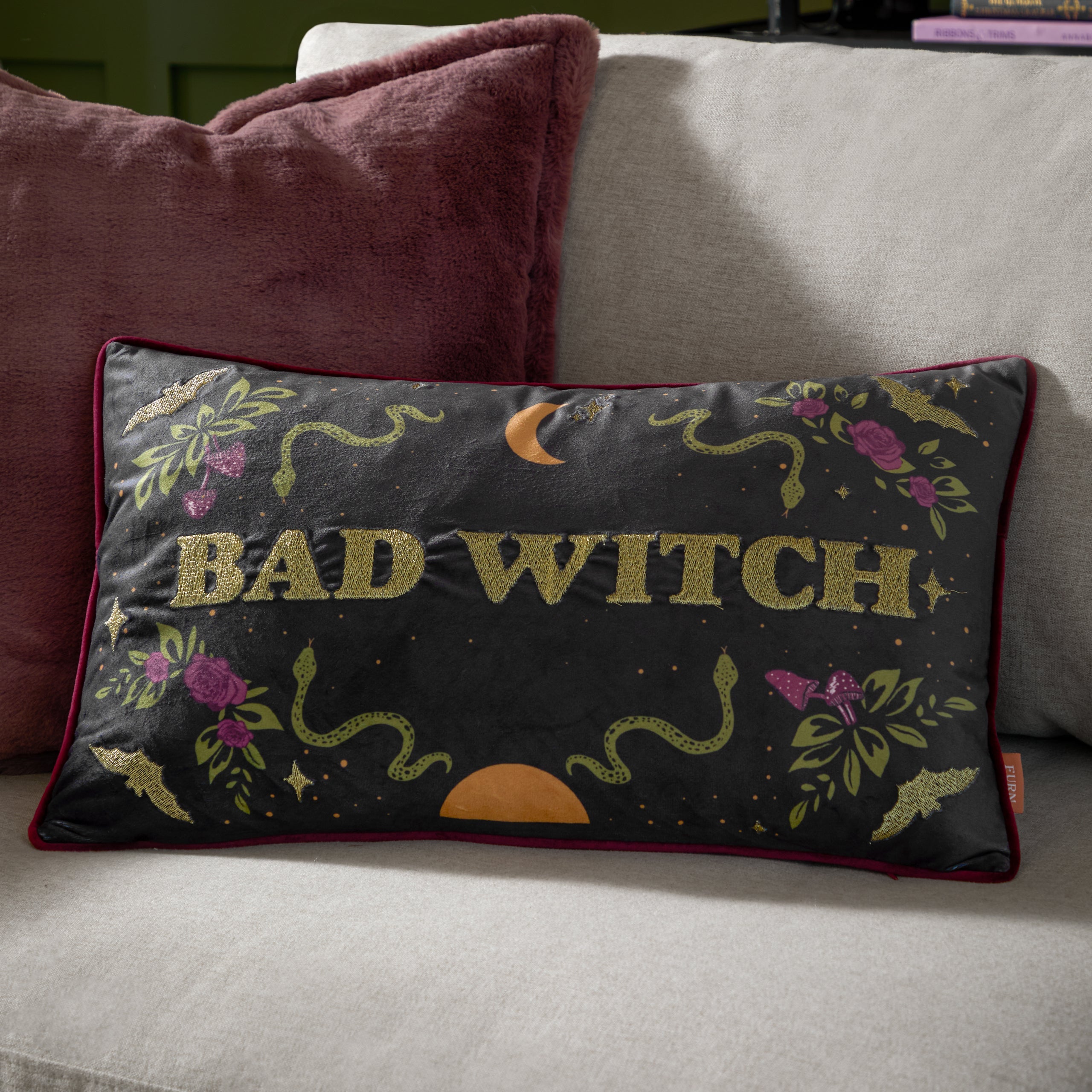 Bad Witch Embroidered Velvet Cushion