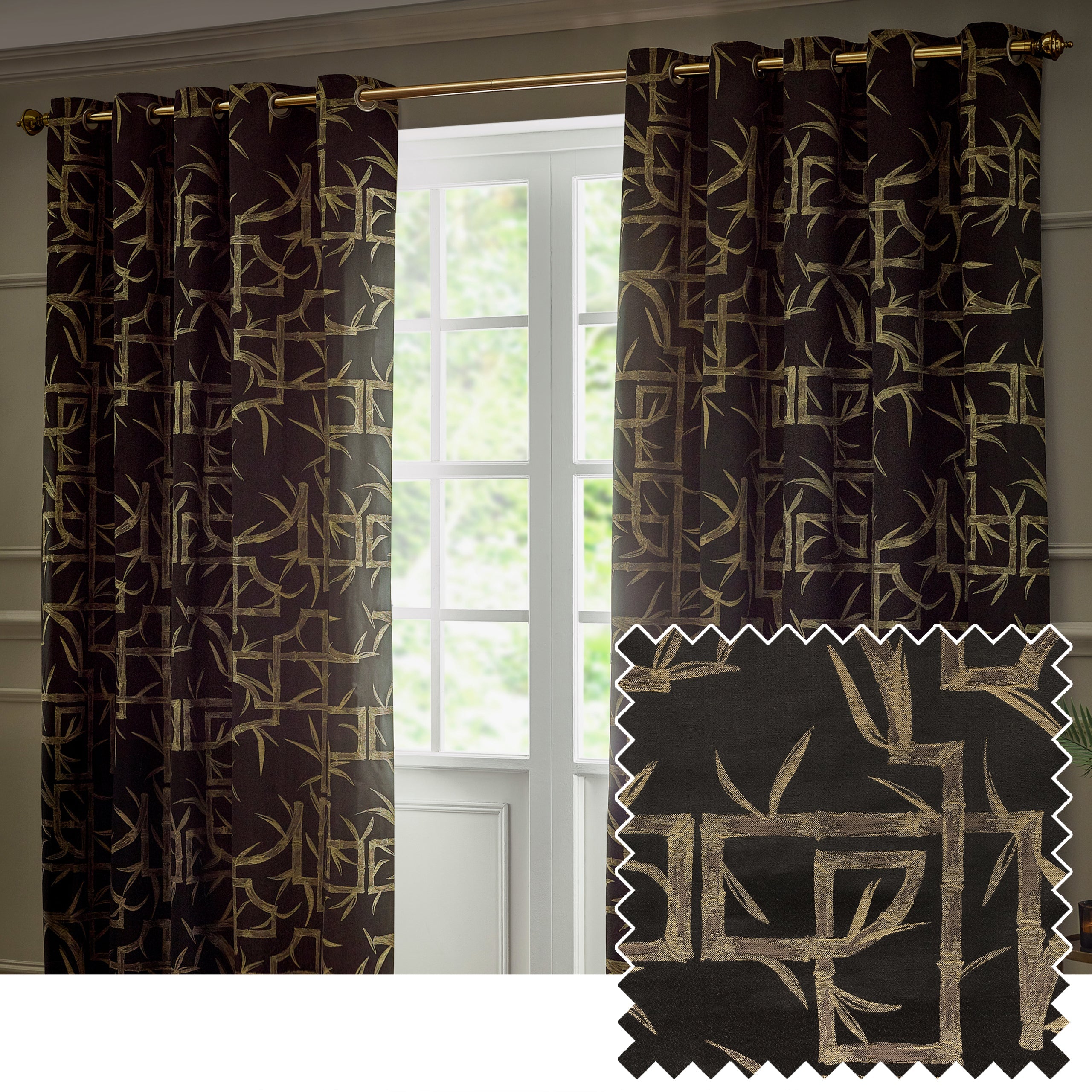 Bamboo Jacquard Room Darkening Eyelet Curtains