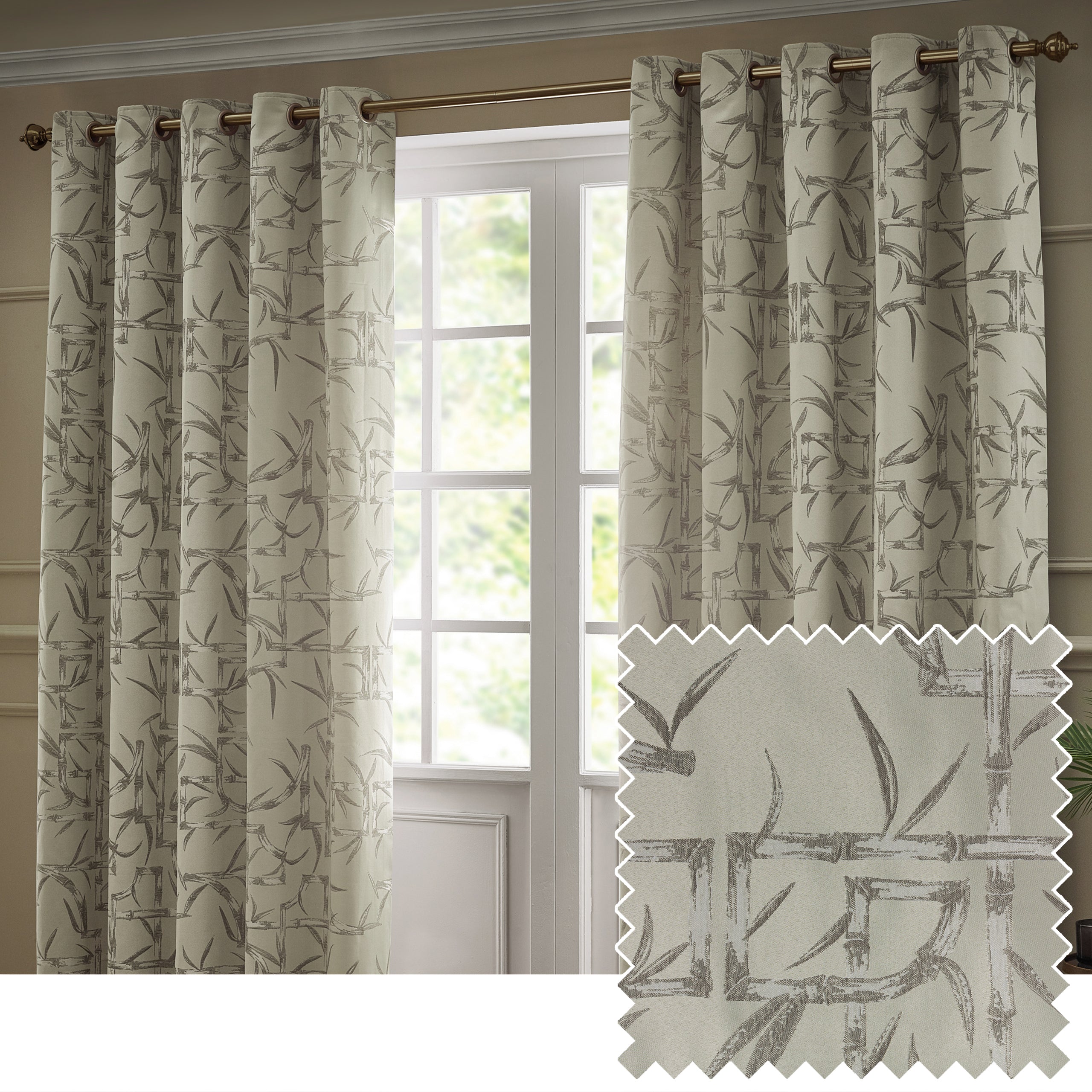 Bamboo Jacquard Room Darkening Eyelet Curtains