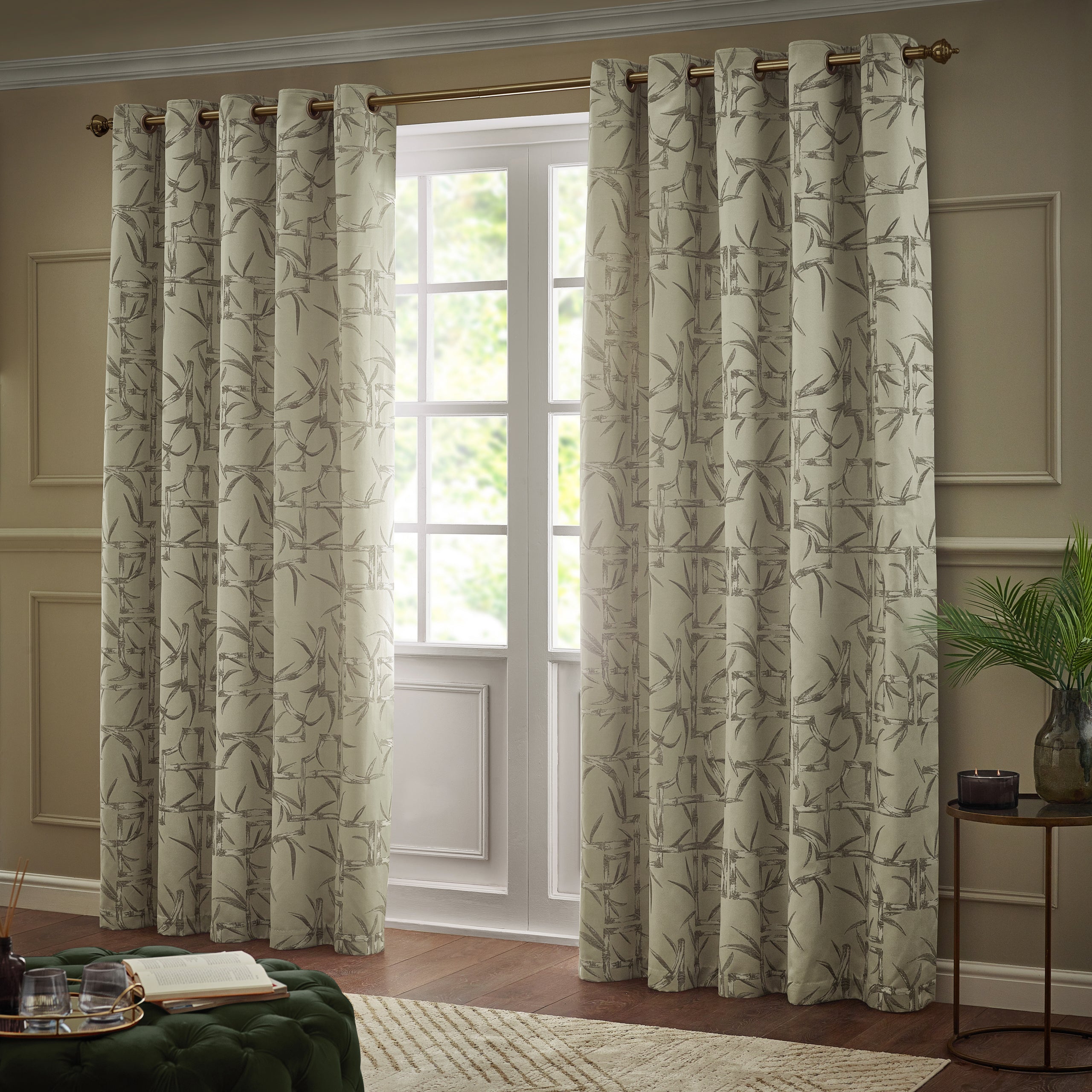 Bamboo Jacquard Room Darkening Eyelet Curtains