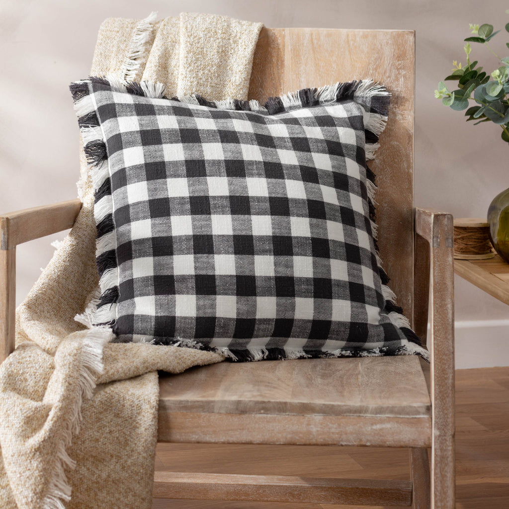 Barton Check Fringed Cushion