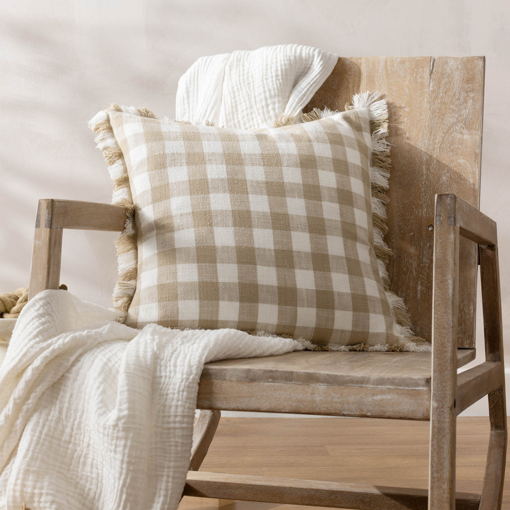 Barton Check Fringed Cushion