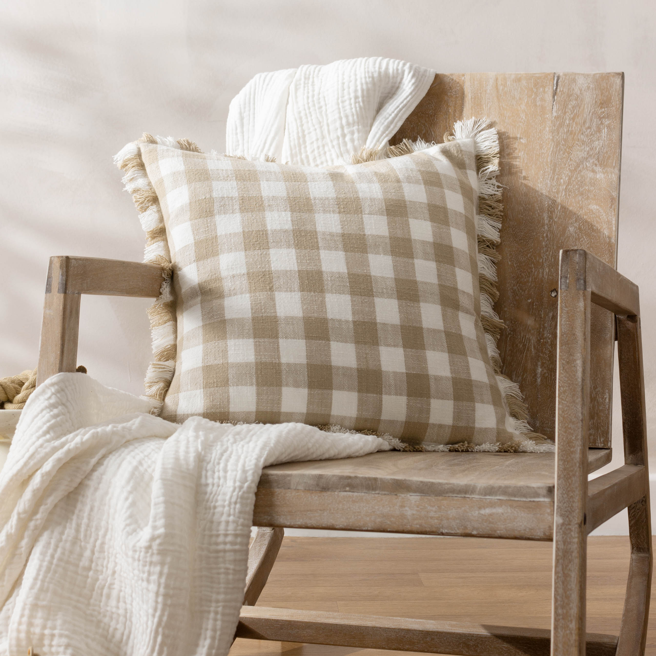 Barton Check Fringed Cushion