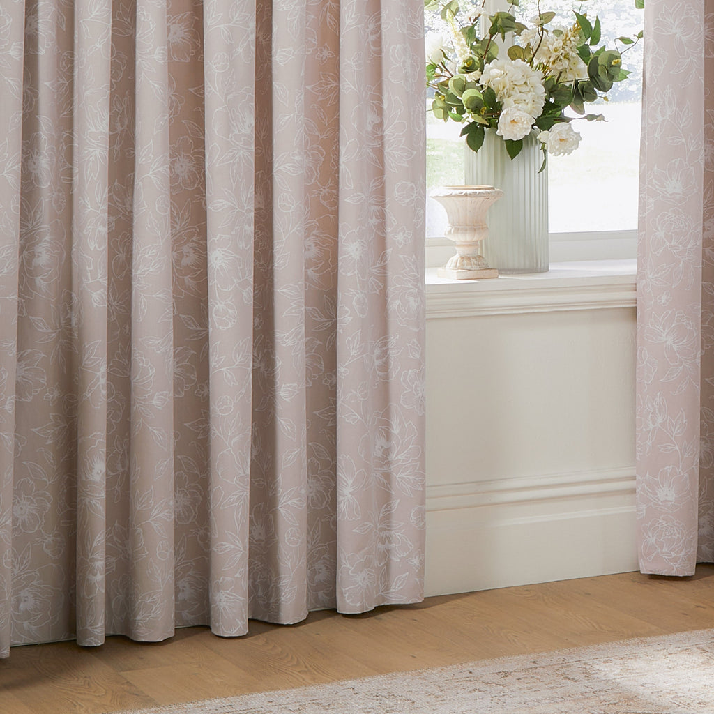 Bella Floral 100% Cotton Lined Pencil Pleat Curtains