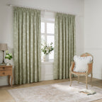 Bella Floral 100% Cotton Lined Pencil Pleat Curtains