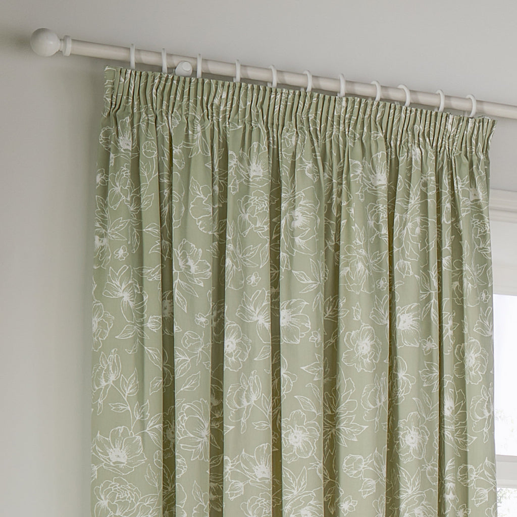 Bella Floral 100% Cotton Lined Pencil Pleat Curtains
