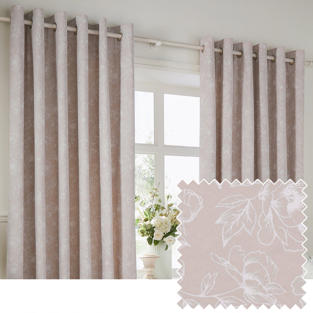 Bella Floral 100% Cotton Lined Eyelet Curtains