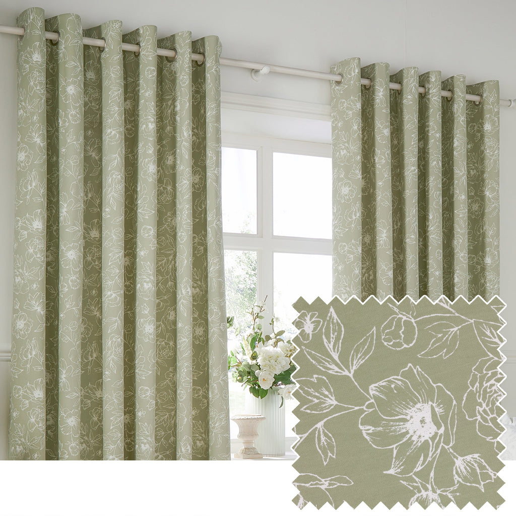 Bella Floral 100% Cotton Lined Eyelet Curtains