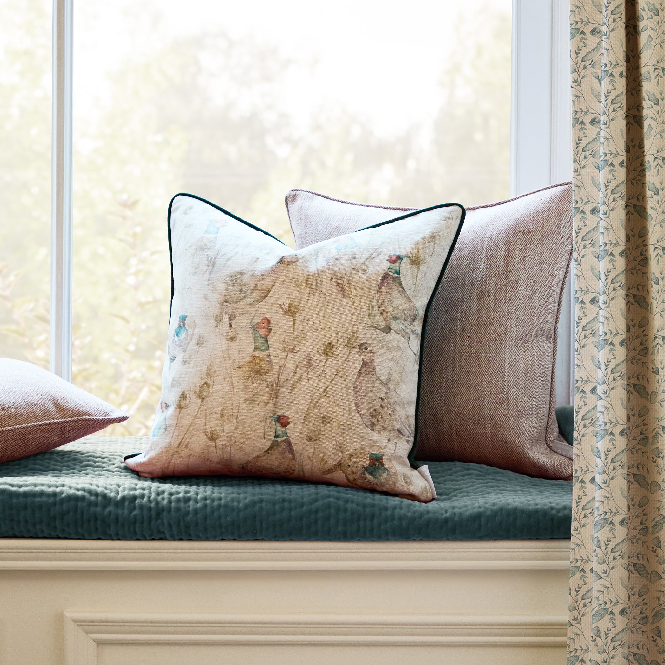 Bowmont Pheasant Printed Piped Cushion