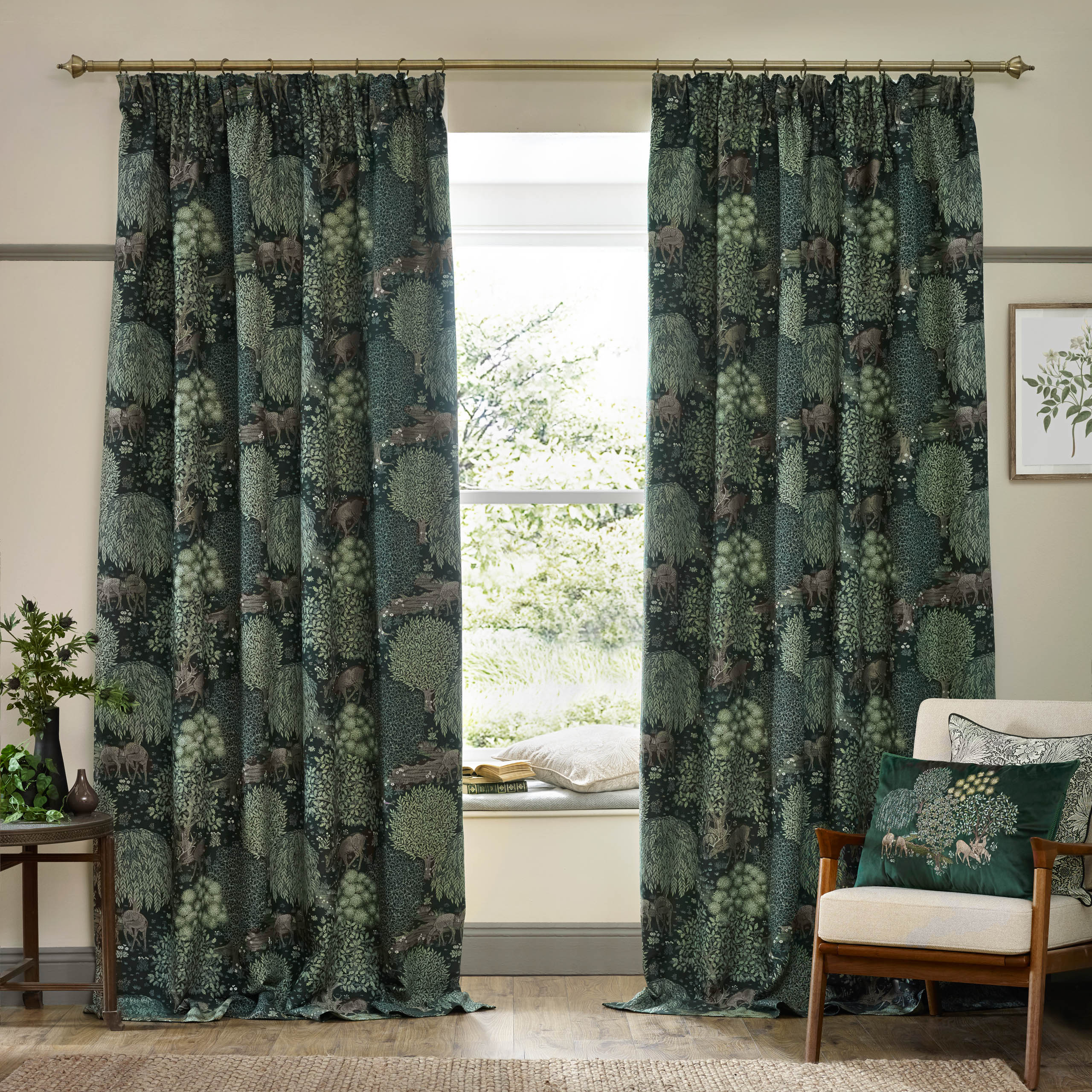 Brook Woodland Jacquard Pencil Pleat Curtains