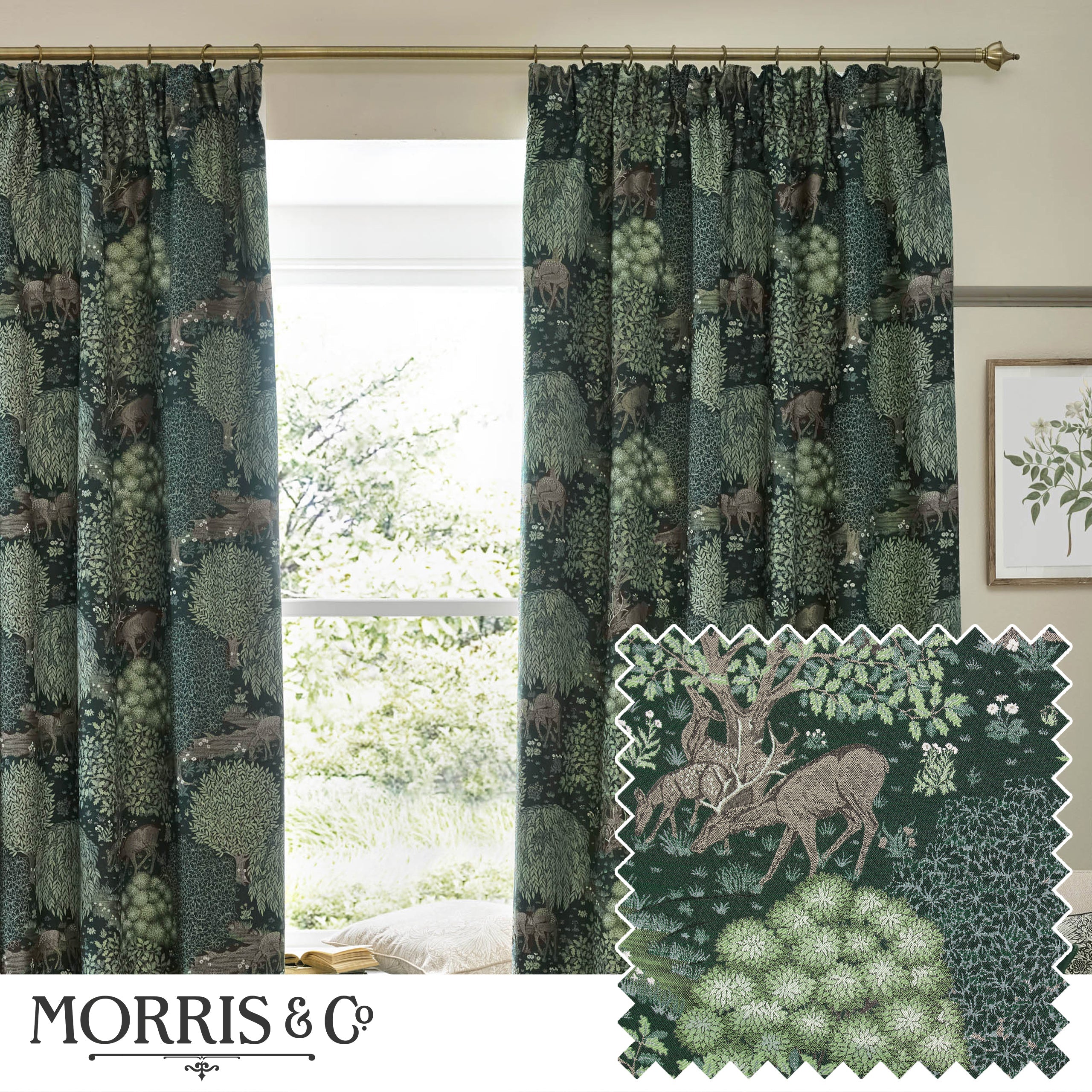 Brook Woodland Jacquard Pencil Pleat Curtains