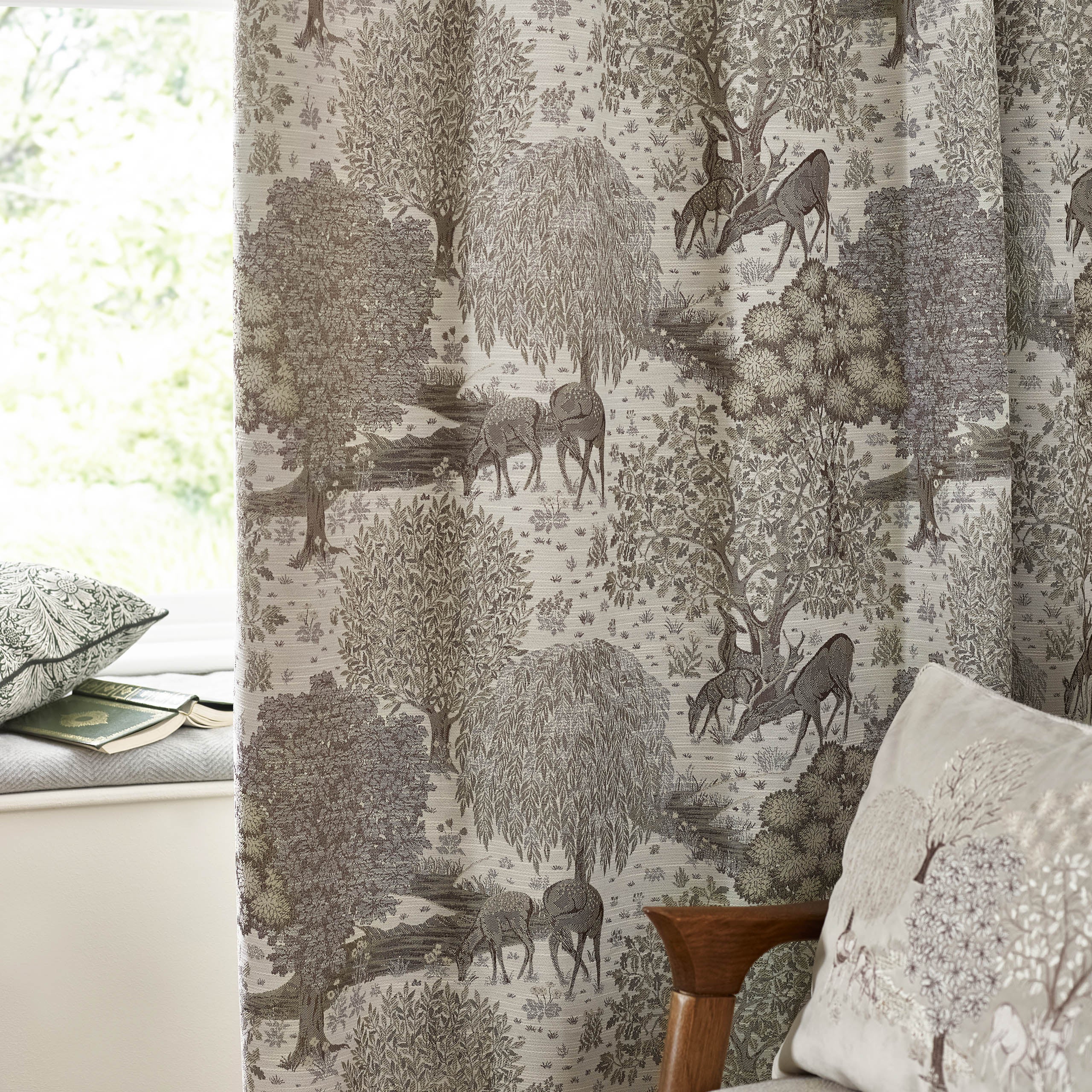 Brook Woodland Jacquard Pencil Pleat Curtains