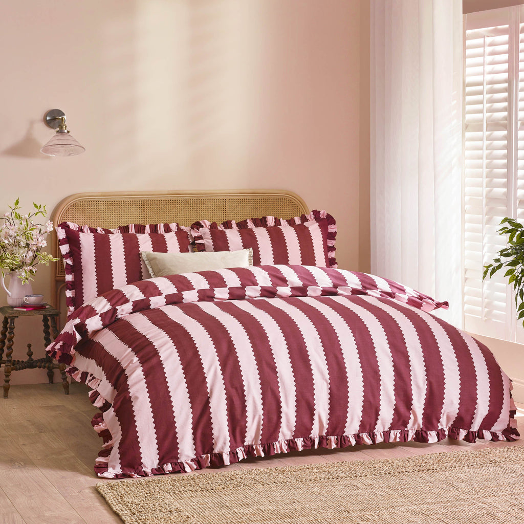 Birdie Stripe Ruffle Duvet Cover Set