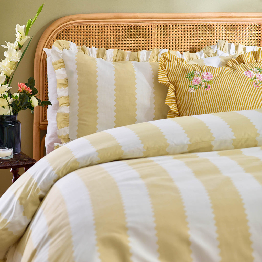 Birdie Stripe Ruffle Duvet Cover Set